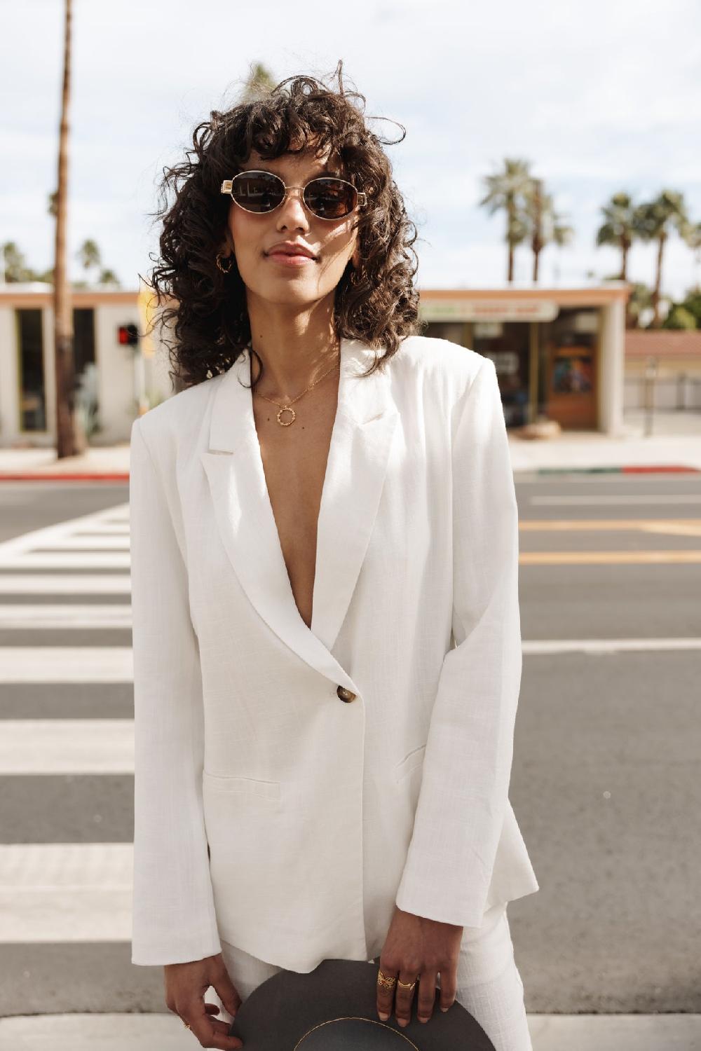 freeman t. porter Bernie Plain Linen Blazer droit en lin Femme bright white