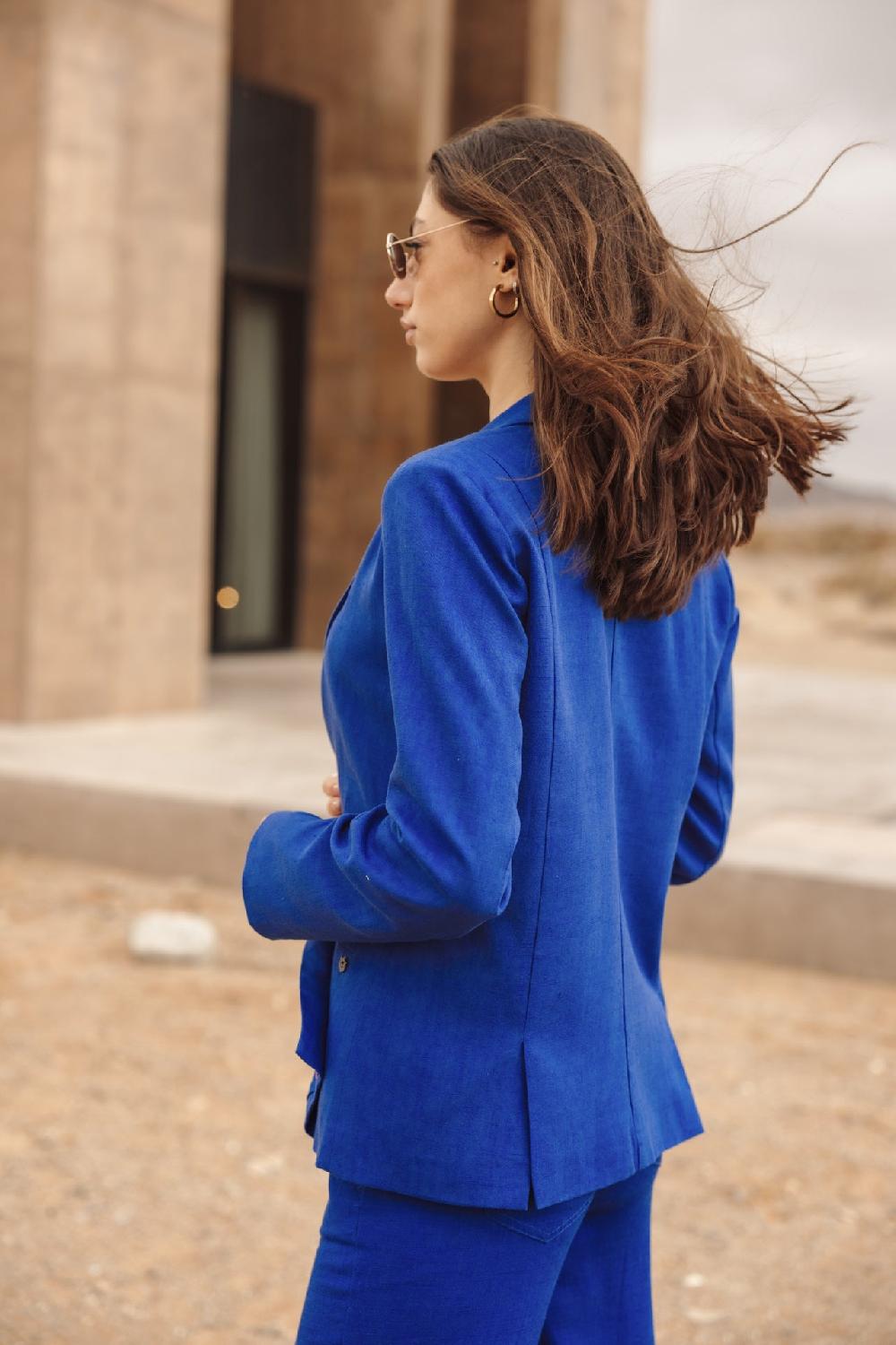 Freeman T. Porter Bernie Plain Linen Blazer Droit En Lin Femme Dazzling Blue