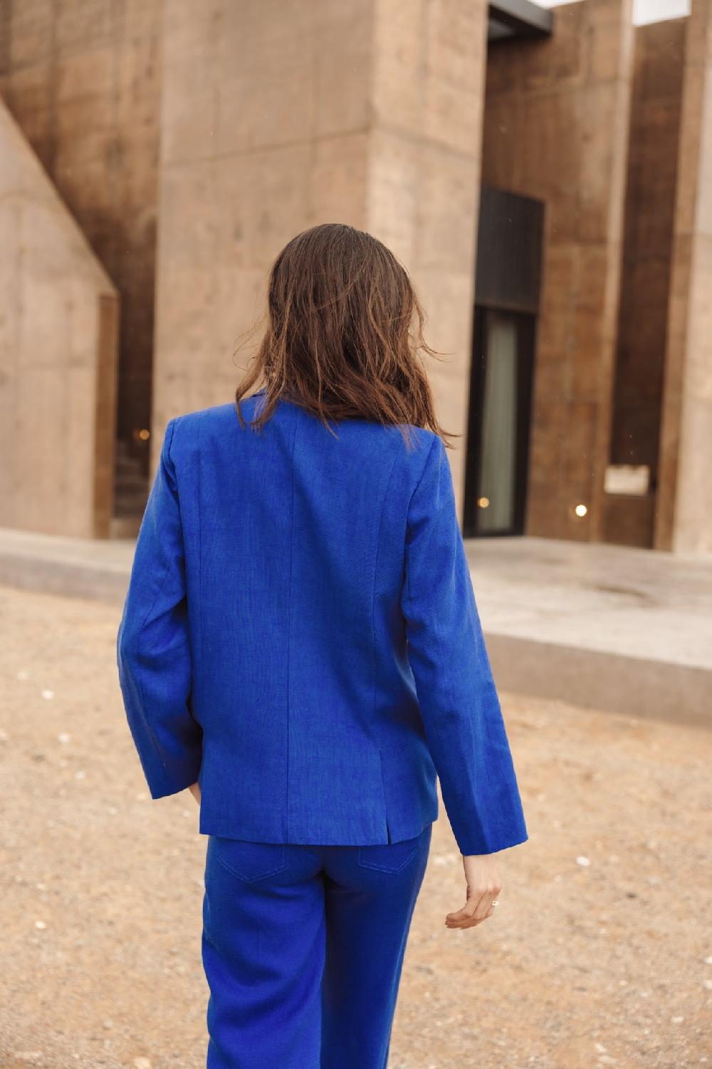 Freeman T. Porter Bernie Plain Linen Blazer Droit En Lin Femme Dazzling Blue