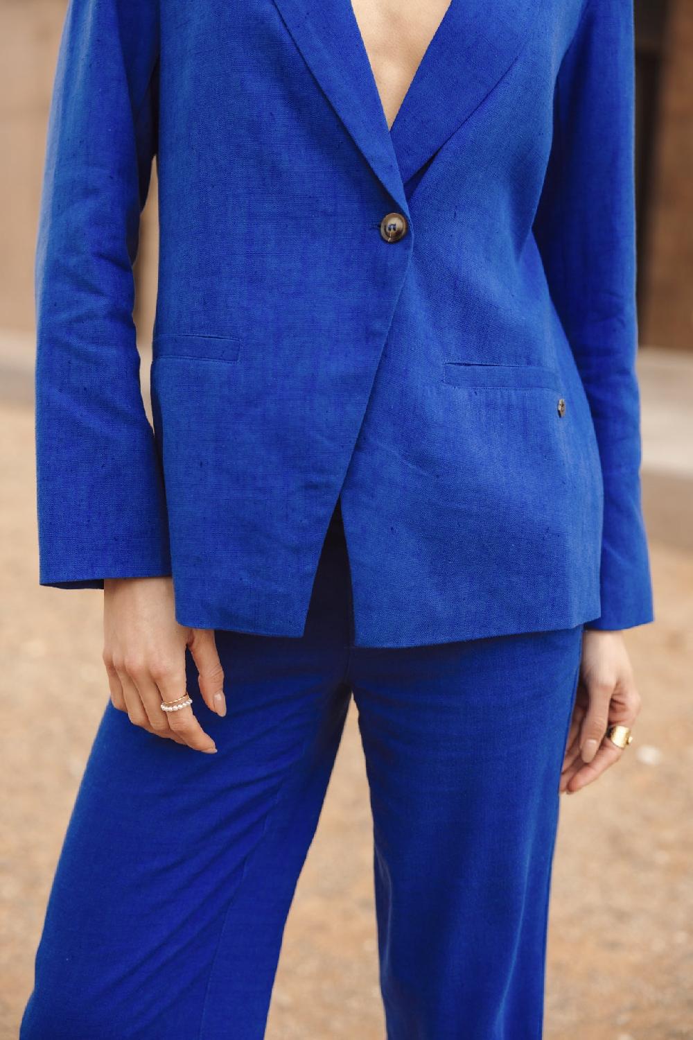 Freeman T. Porter Bernie Plain Linen Blazer Droit En Lin Femme Dazzling Blue