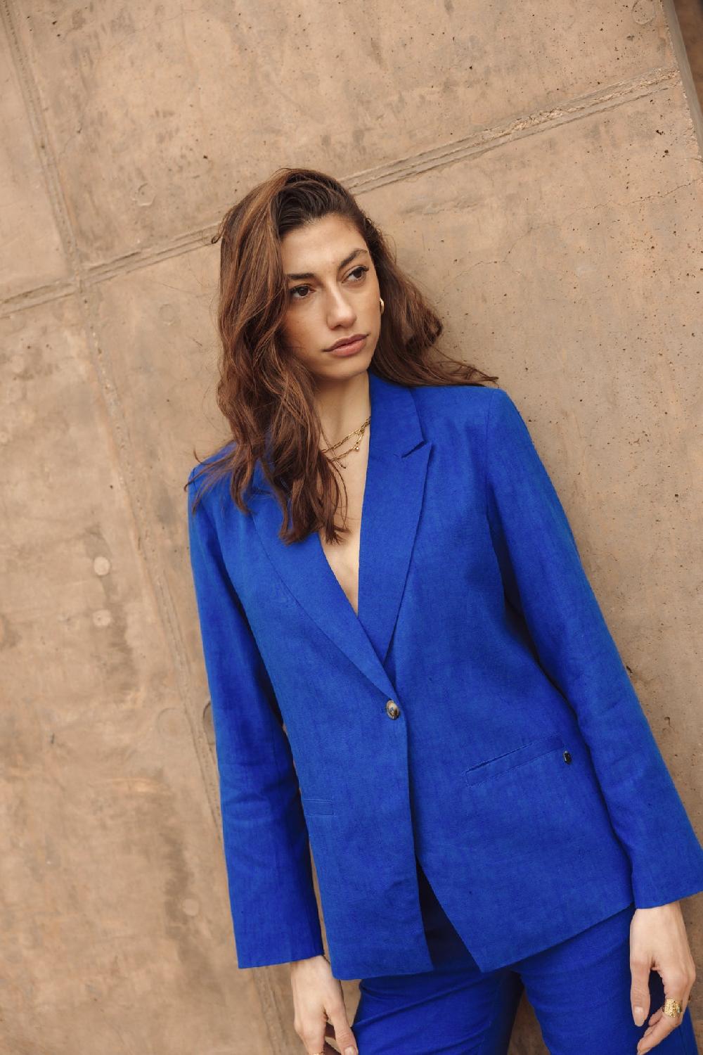 freeman t. porter Bernie Plain Linen Blazer droit en lin Femme dazzling blue