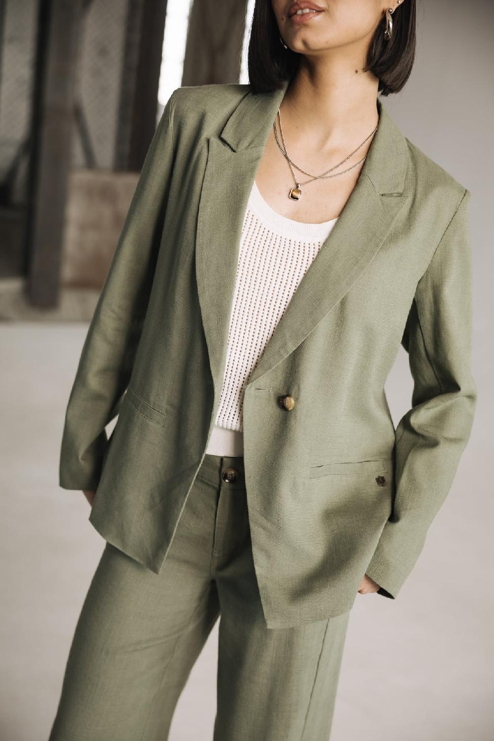freeman t. porter Bernie Plain Linen Blazer droit en lin Femme deep lichen green