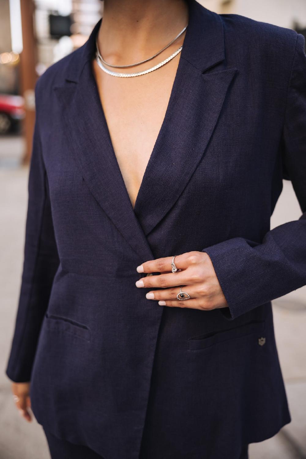 Freeman T. Porter Bernie Plain Linen Blazer Droit En Lin Femme Peacoat