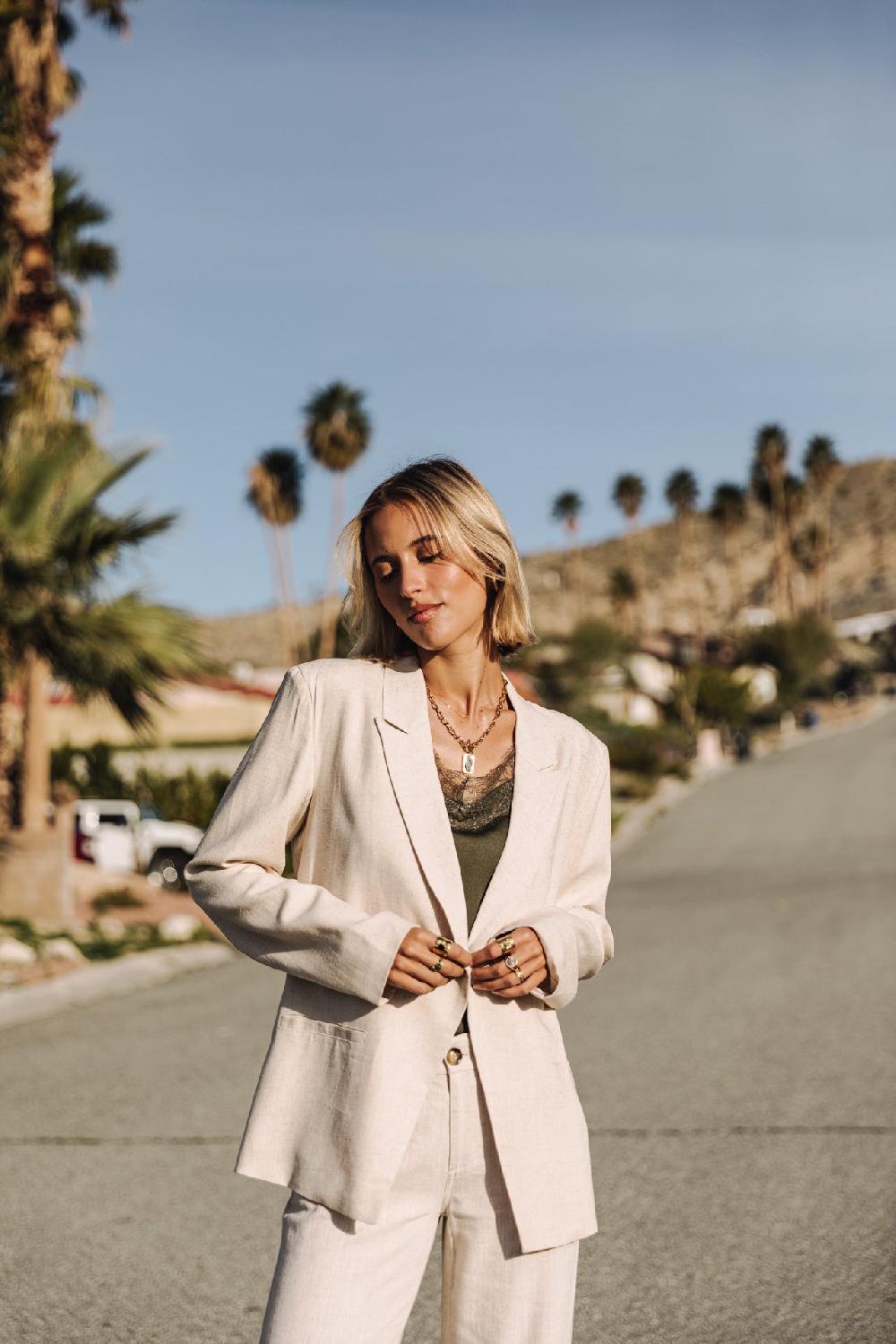 Freeman T. Porter Bernie Plain Linen Blazer Droit En Lin Femme Simply Taupe