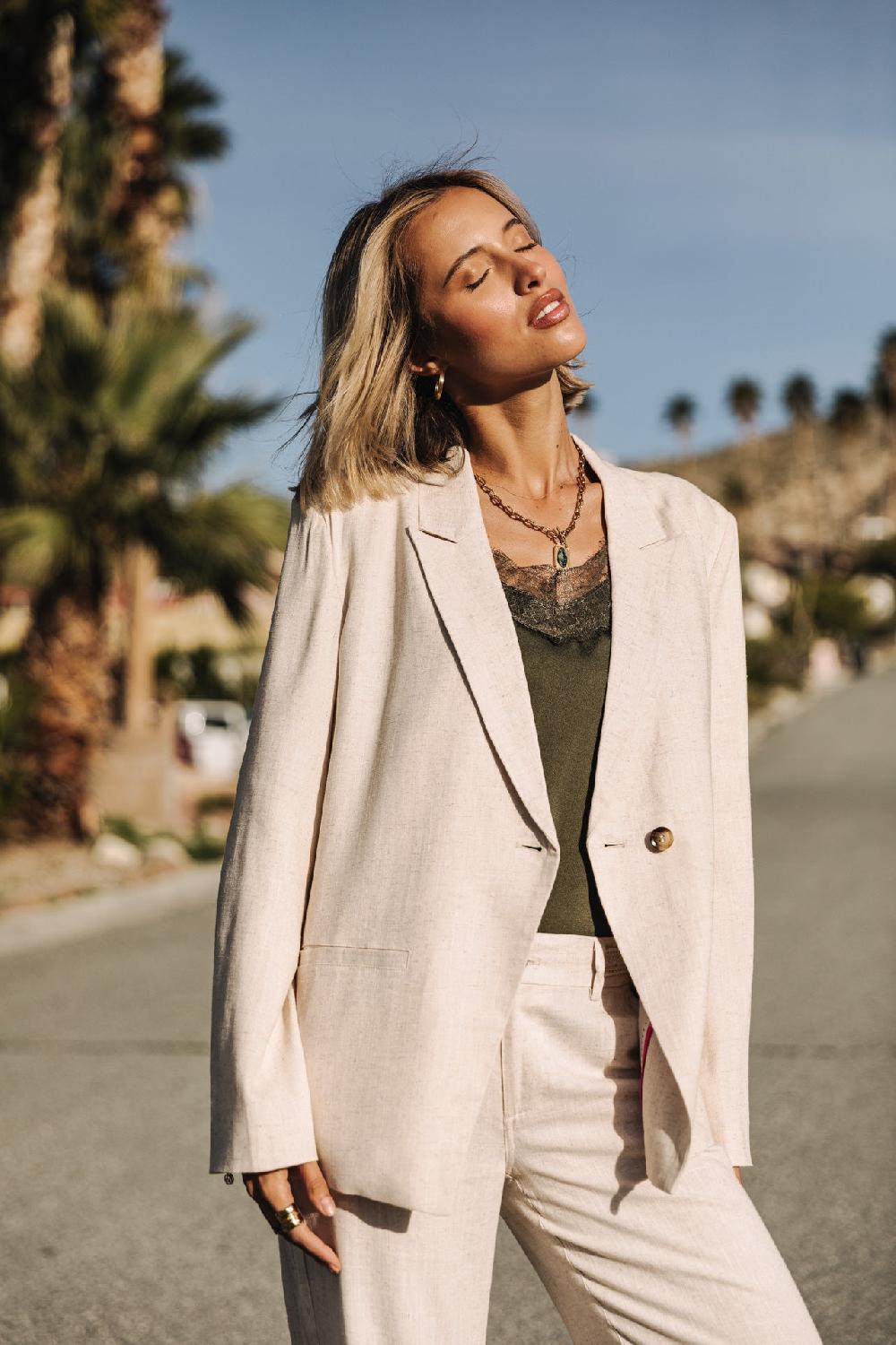 freeman t. porter Bernie Plain Linen Blazer droit en lin Femme simply taupe
