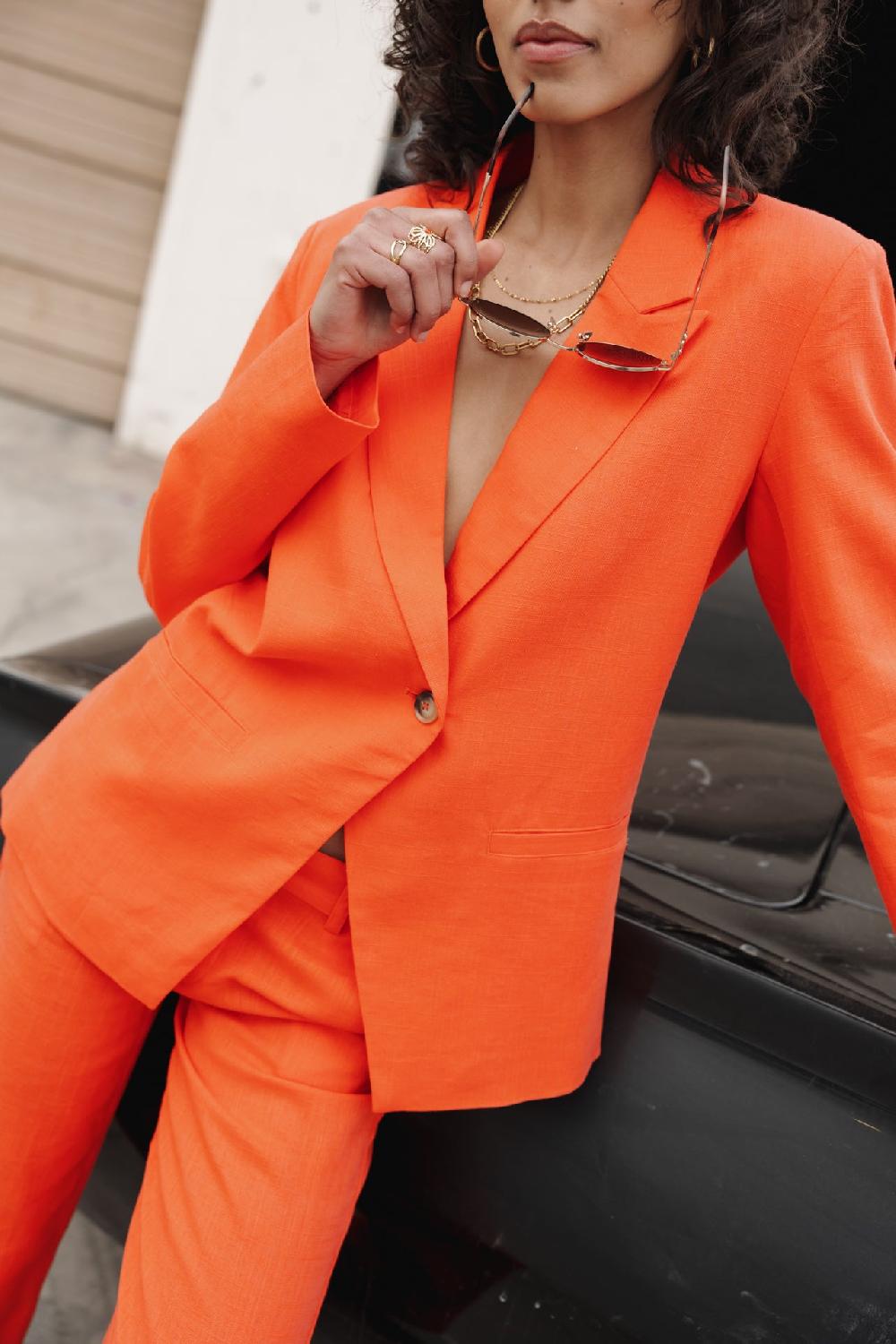 Freeman T. Porter Bernie Plain Linen Blazer Droit En Lin Femme Tigerlily