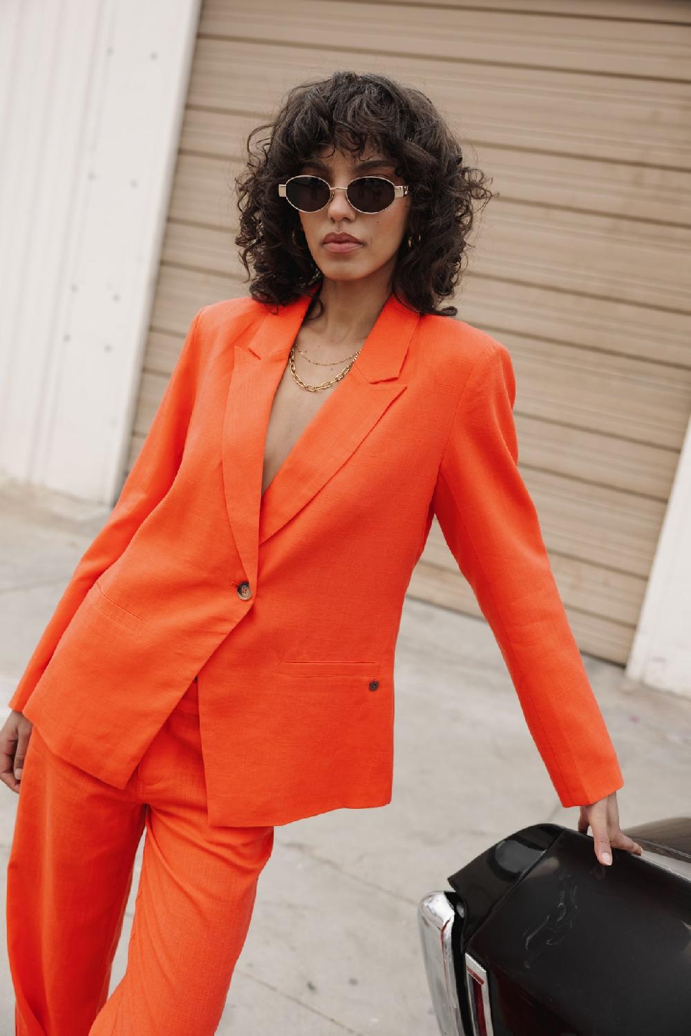 freeman t. porter Bernie Plain Linen Blazer droit en lin Femme tigerlily