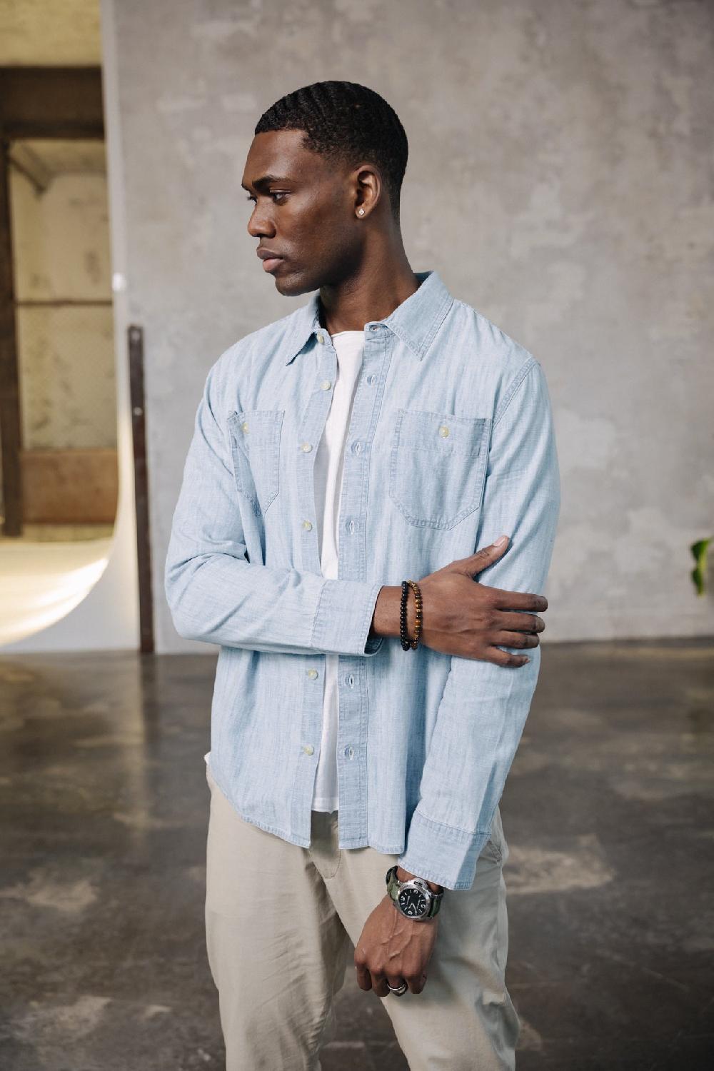 Freeman T. Porter Bolton Denim Chemise Straight Homme Chambray Blue