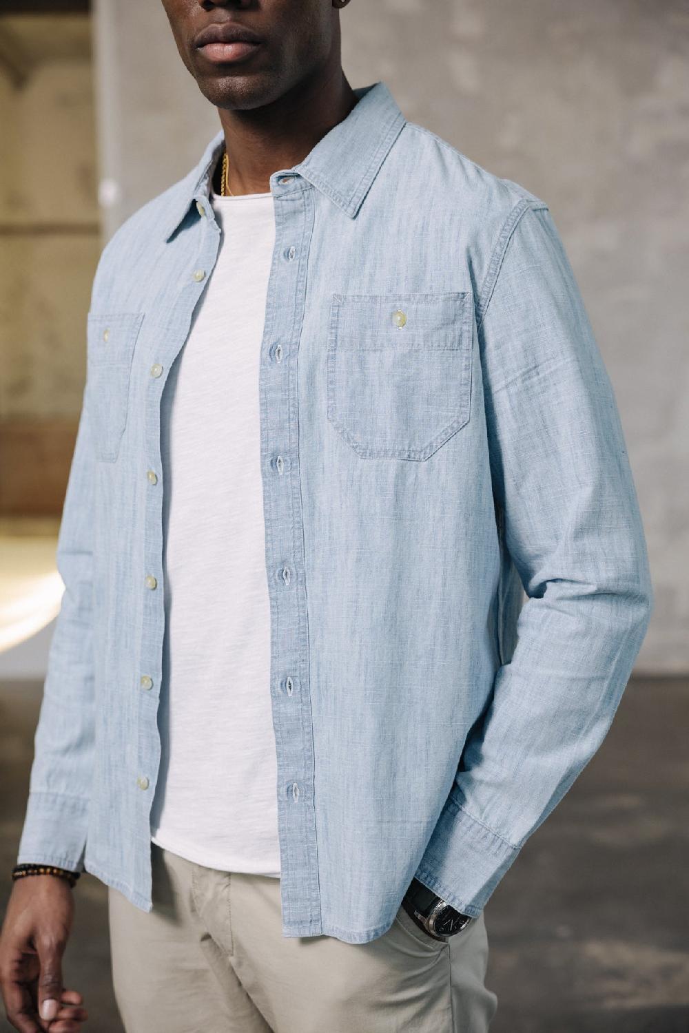 Freeman T. Porter Bolton Denim Chemise Straight Homme Chambray Blue
