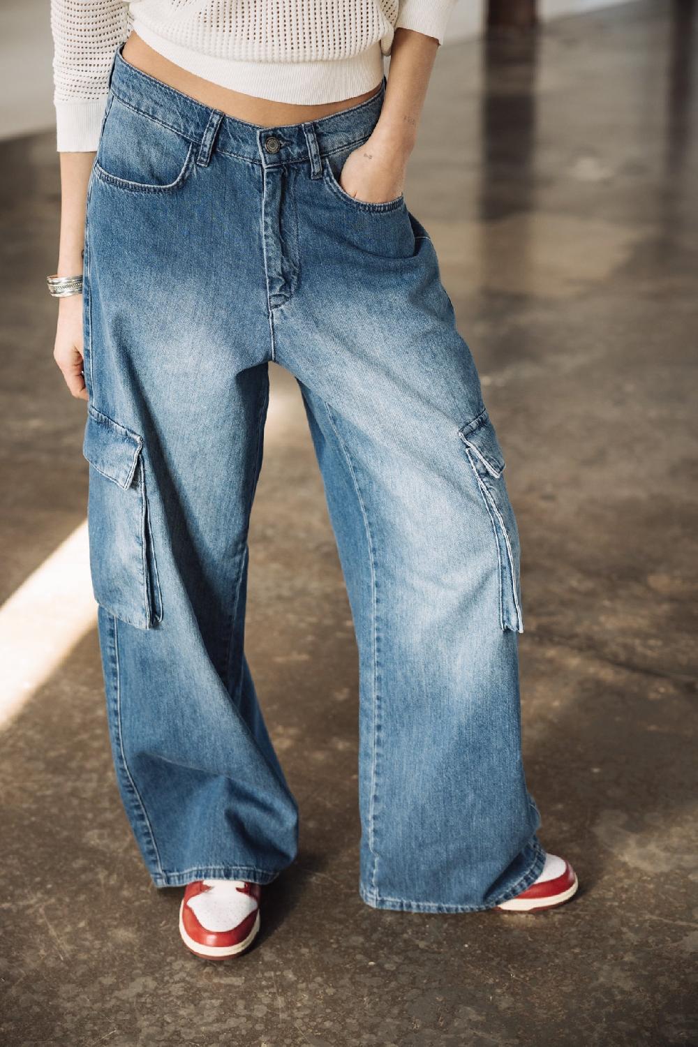 Freeman T. Porter Bono Jeans Large Cargo Femme Medium Blue