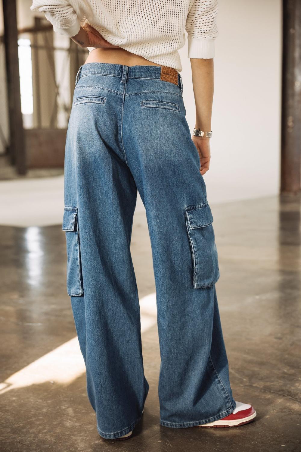 Freeman T. Porter Bono Jeans Large Cargo Femme Medium Blue