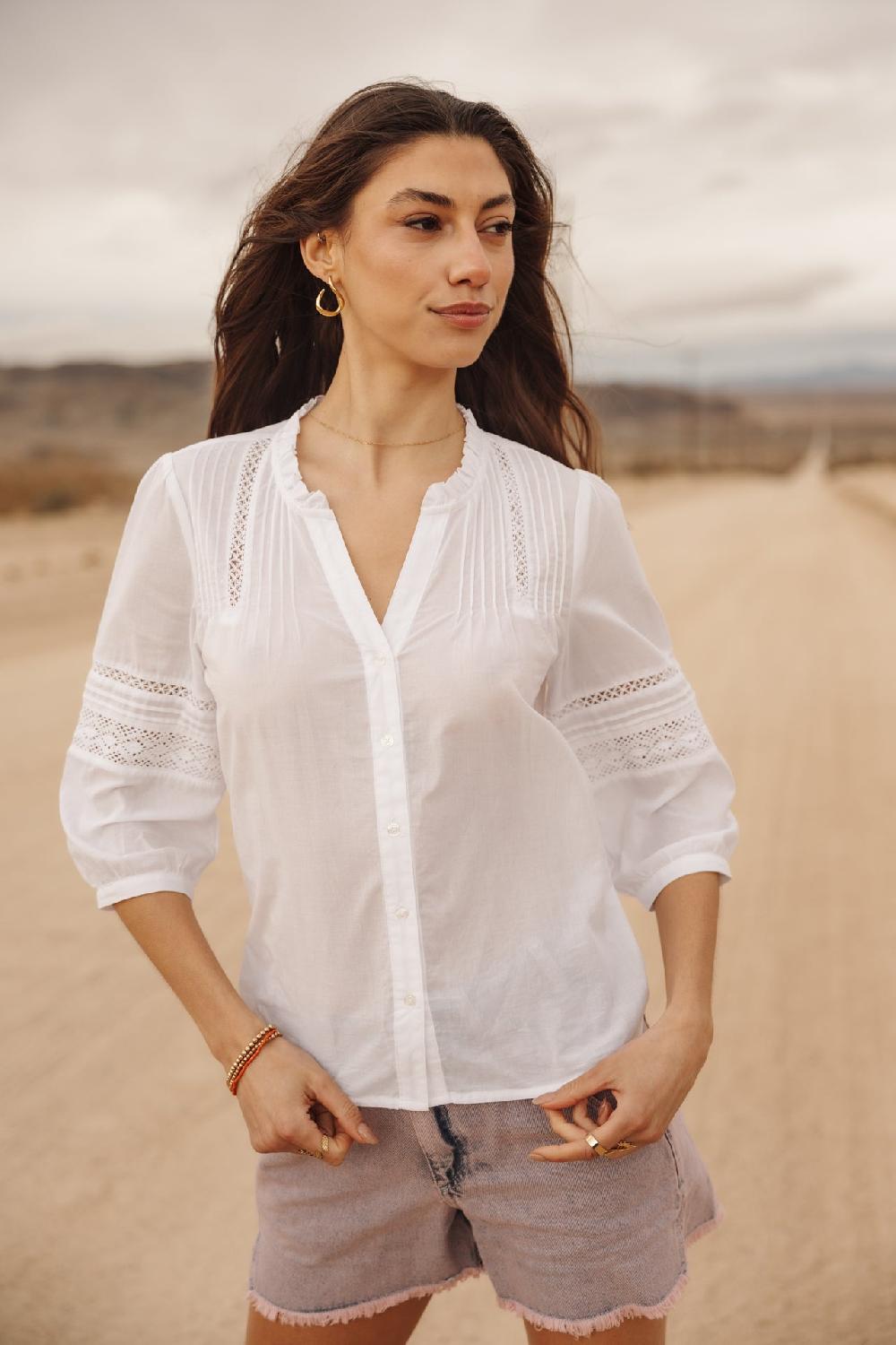 freeman t. porter Brune Lace Blouse en dentelle Femme white