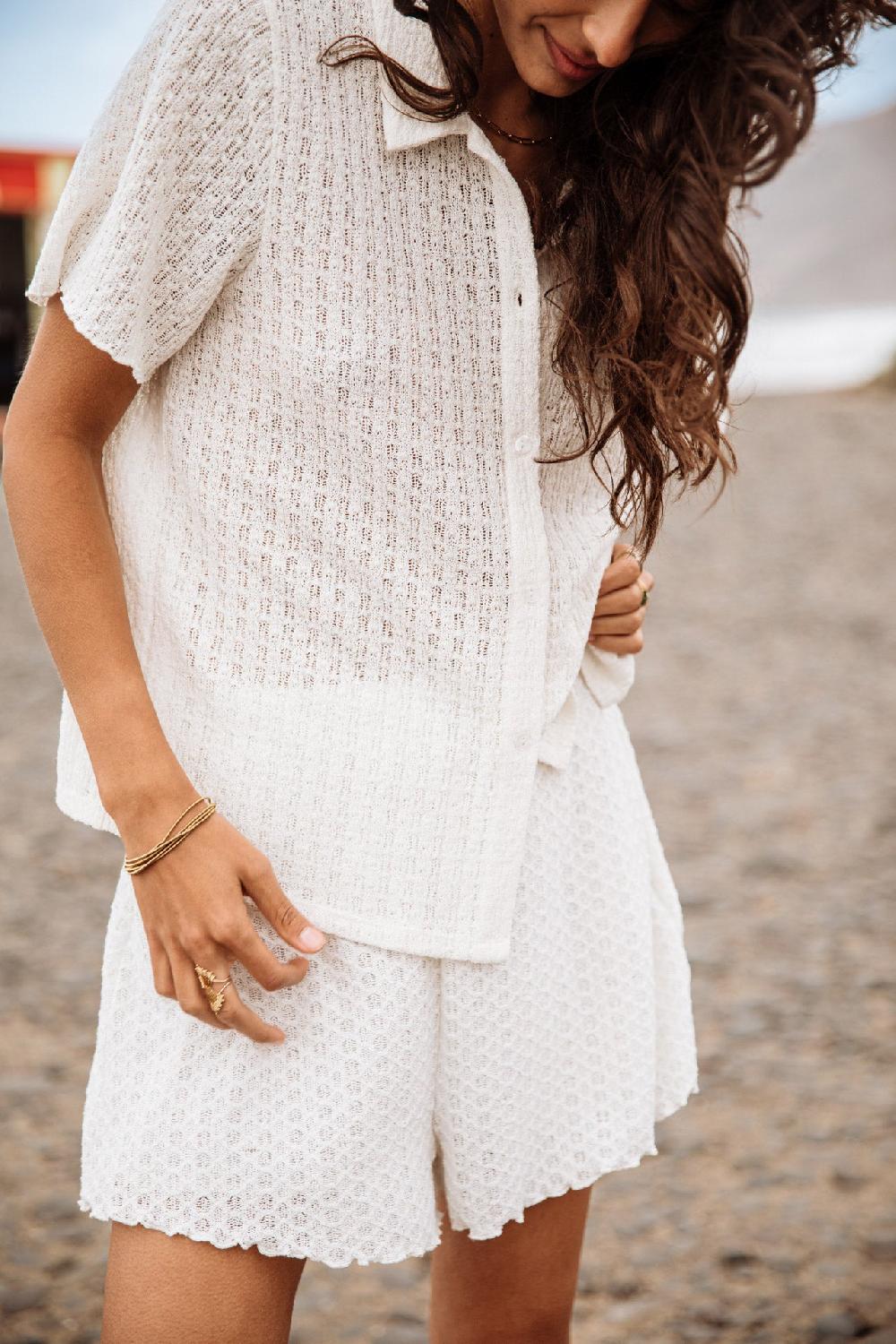 Freeman T. Porter Cachini Crochet Chemise En Maille Femme Ecru