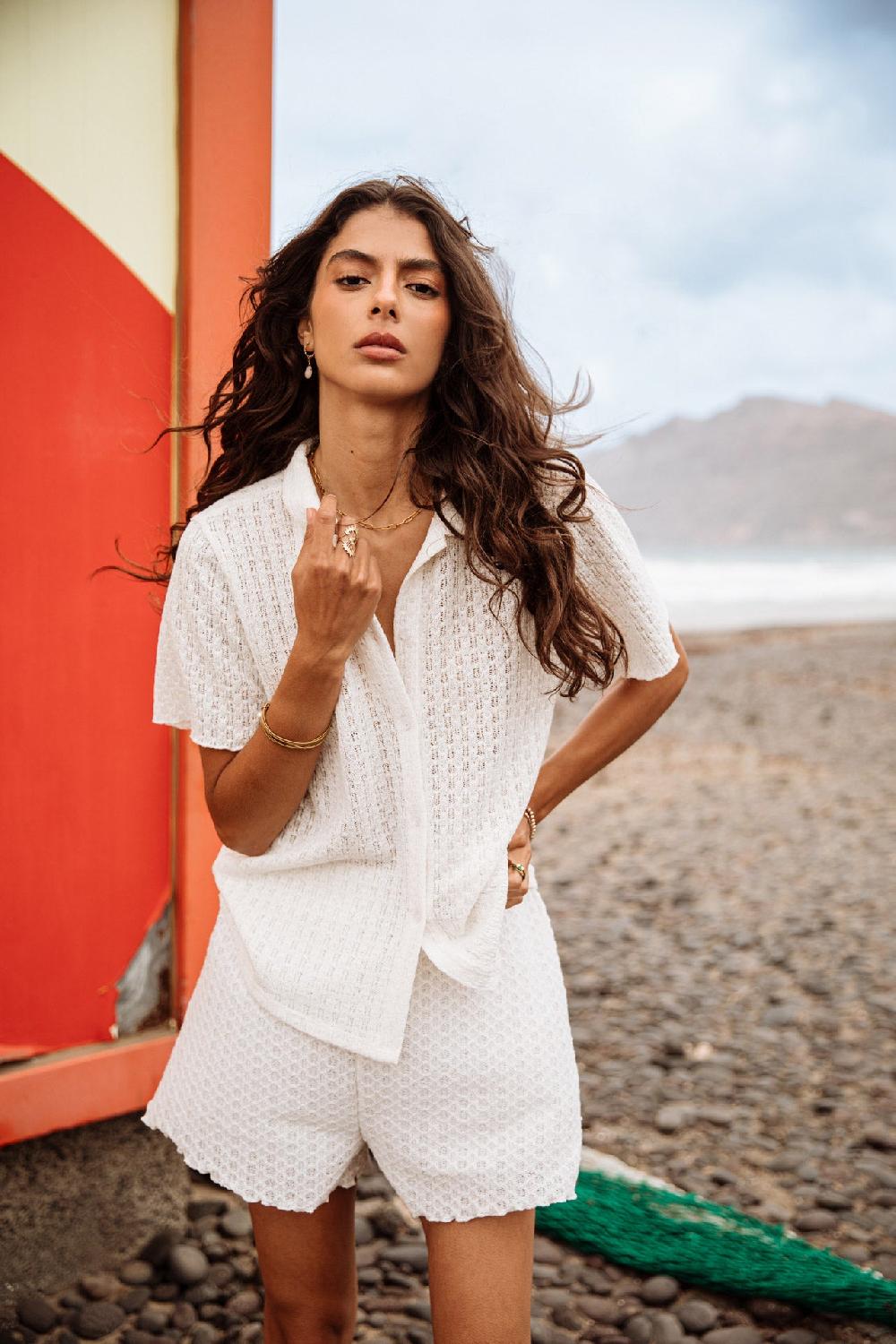 Freeman T. Porter Cachini Crochet Chemise En Maille Femme Ecru