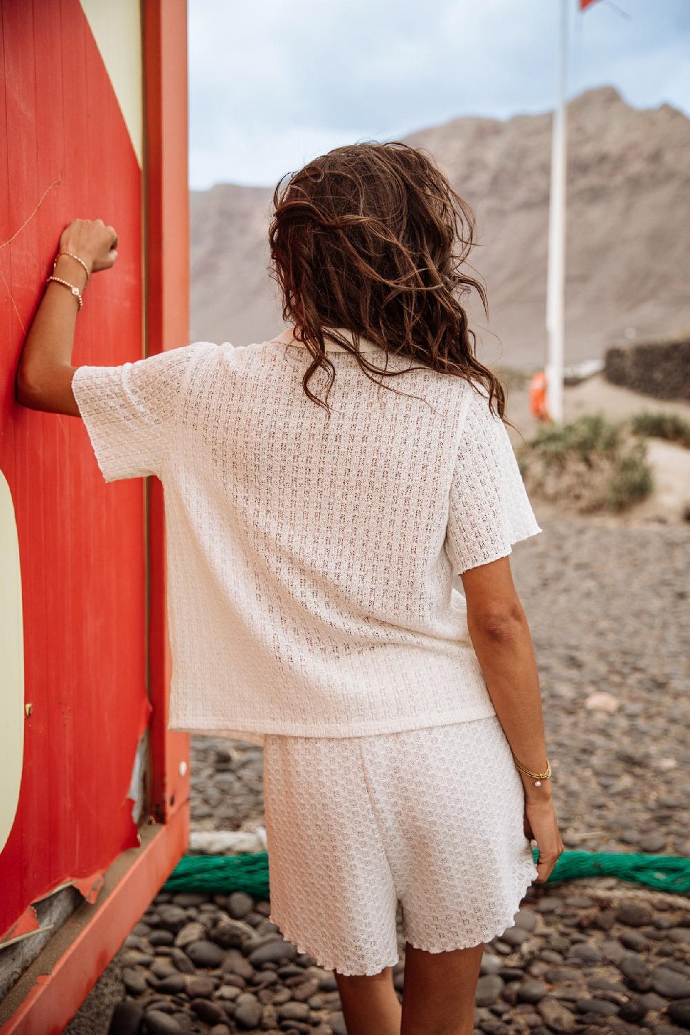 Freeman T. Porter Cachini Crochet Chemise En Maille Femme Ecru