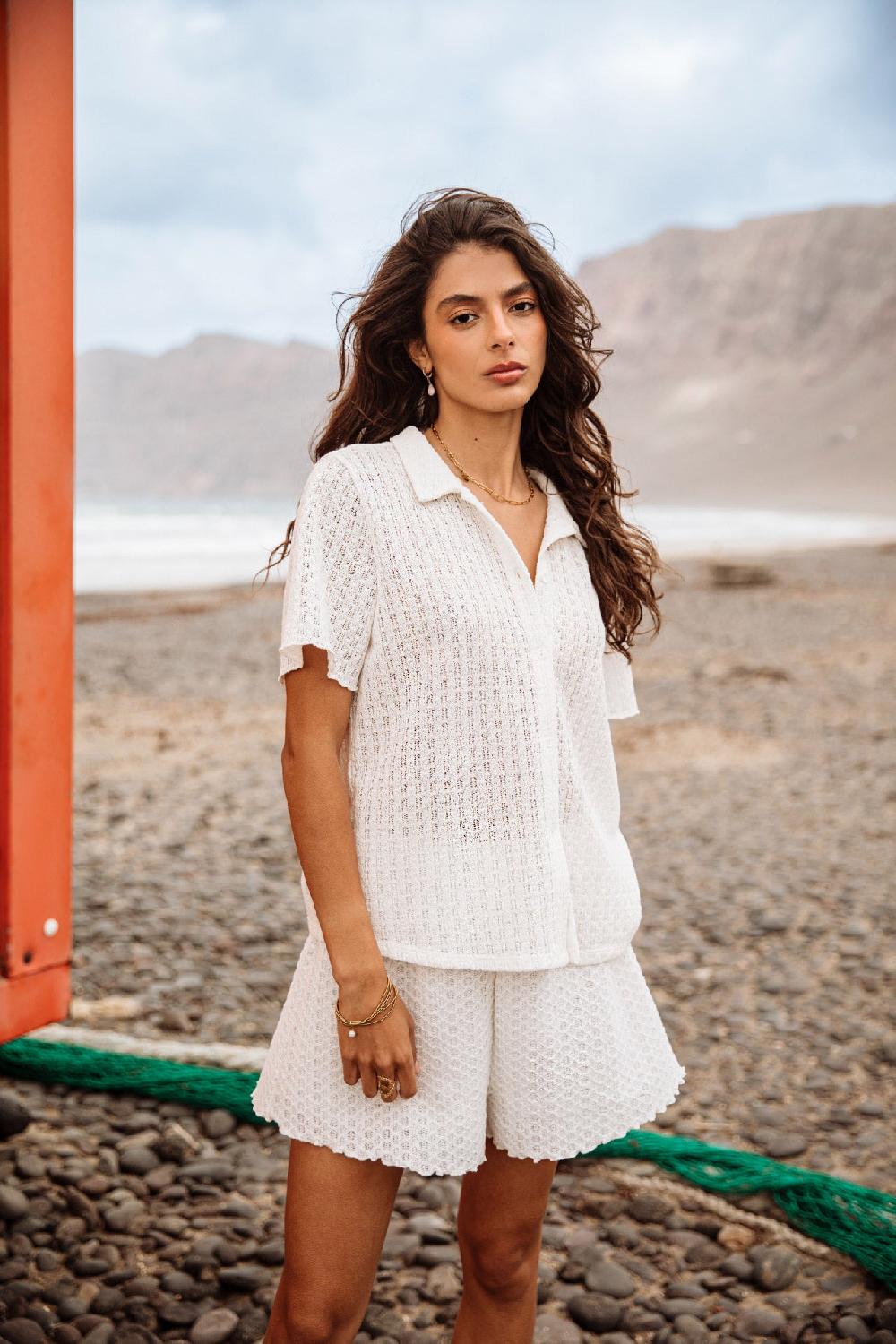 freeman t. porter Cachini Crochet Chemise en maille Femme ecru