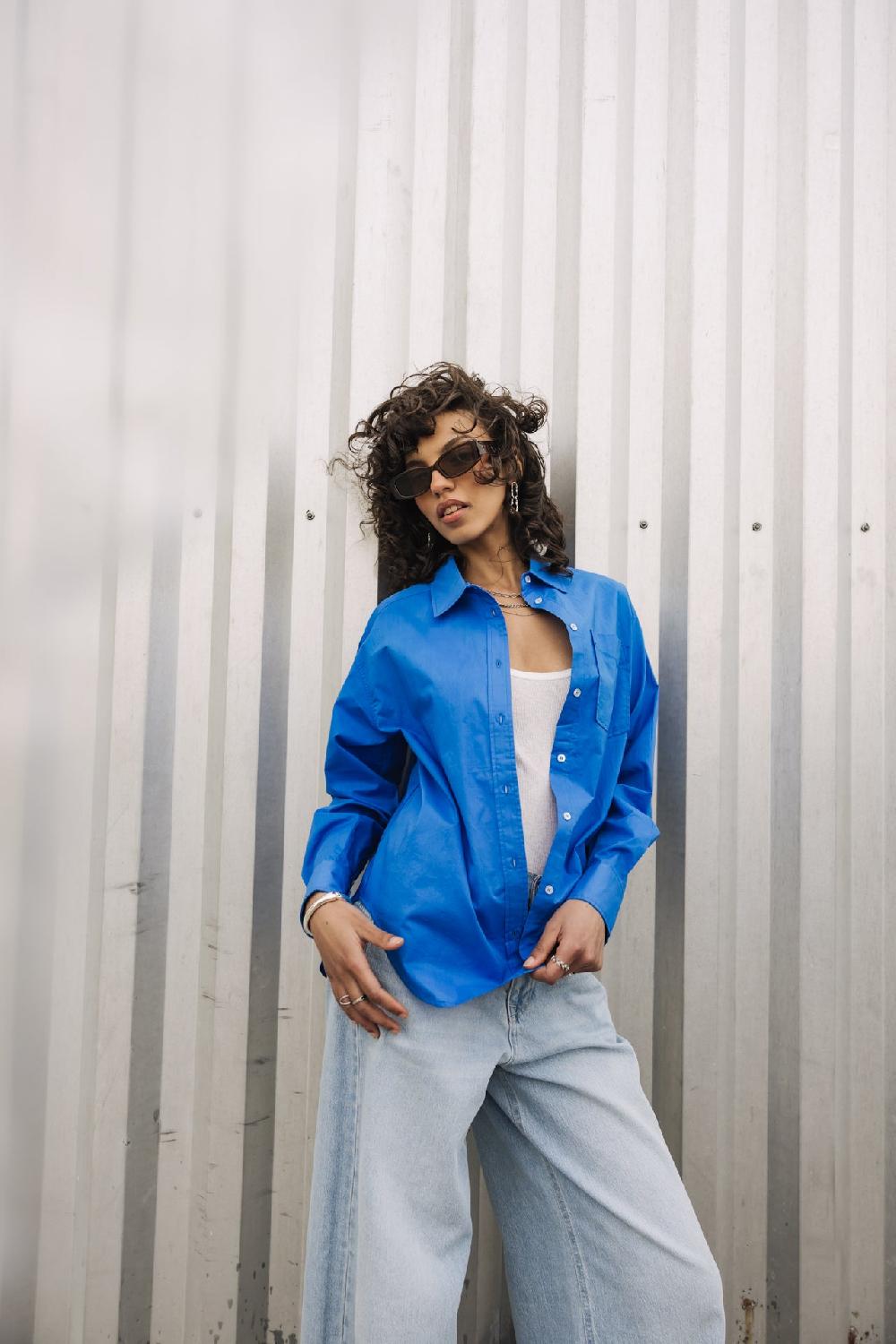 Freeman T. Porter Chella Plain Color Chemise Oversize Femme French Blue