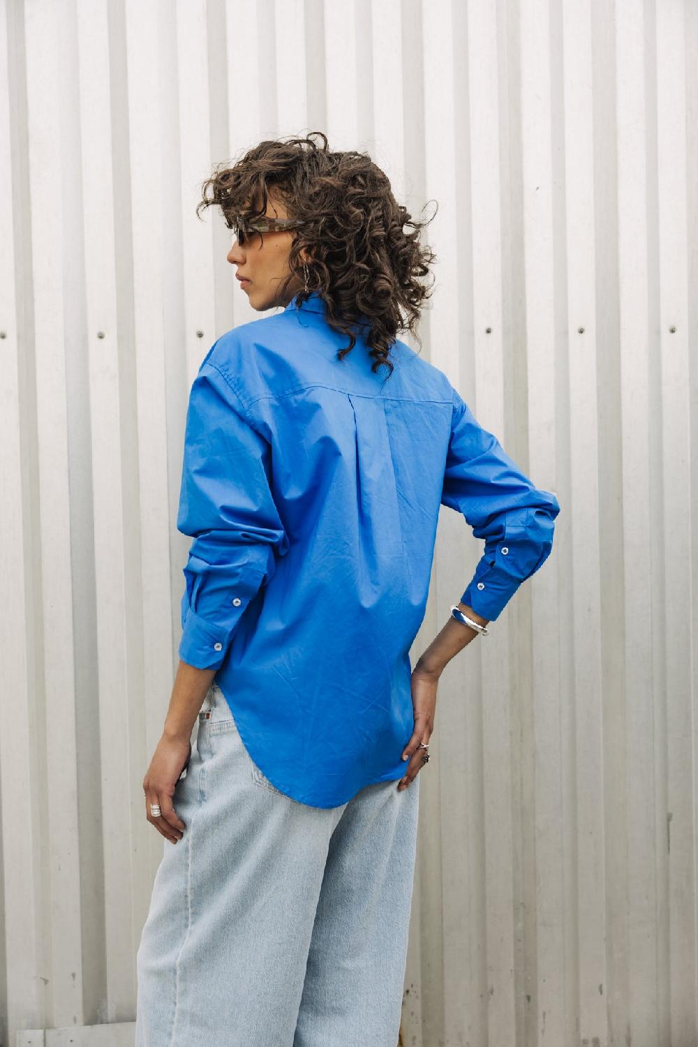 Freeman T. Porter Chella Plain Color Chemise Oversize Femme French Blue