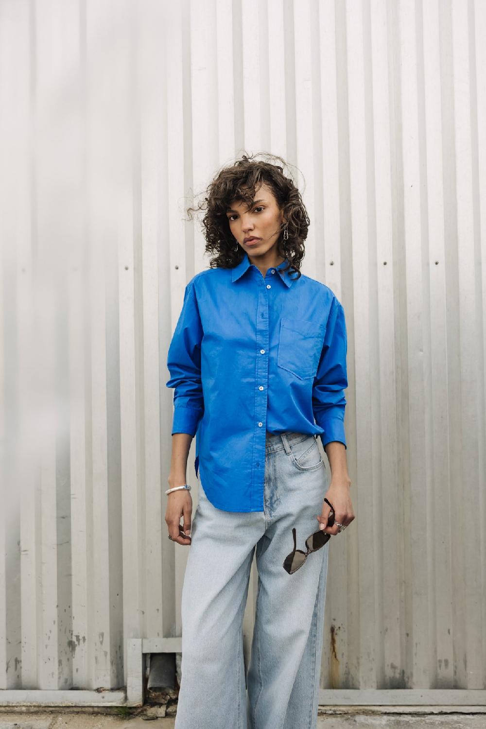 freeman t. porter Chella Plain Color Chemise oversize Femme french blue
