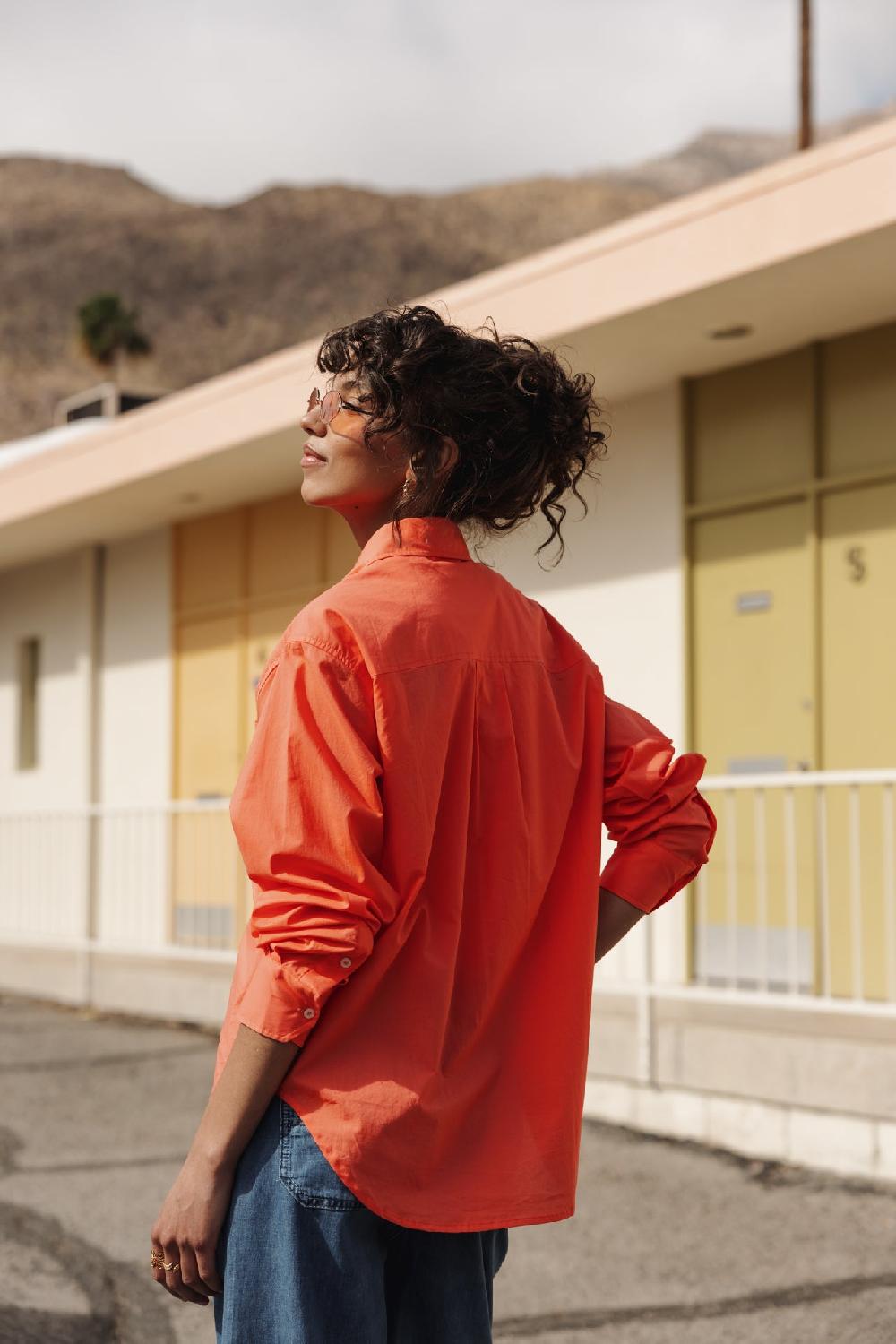 Freeman T. Porter Chella Plain Color Chemise Oversize Femme Hot Coral