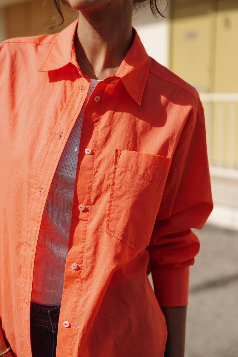 Freeman T. Porter Chella Plain Color Chemise Oversize Femme Hot Coral