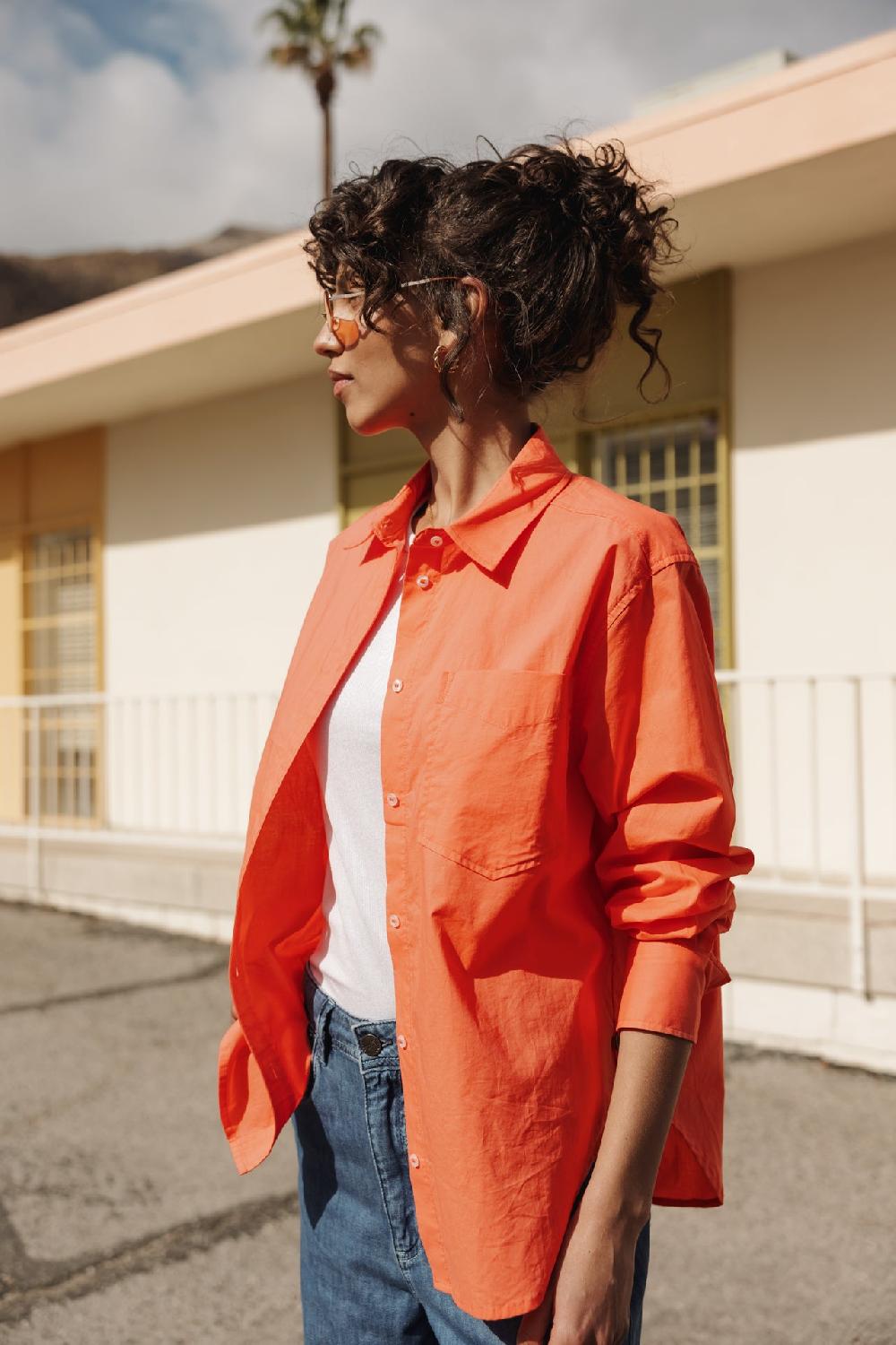 freeman t. porter Chella Plain Color Chemise oversize Femme hot coral freeman t. porter Chella Plain Color Chemise oversize Femme hot coral