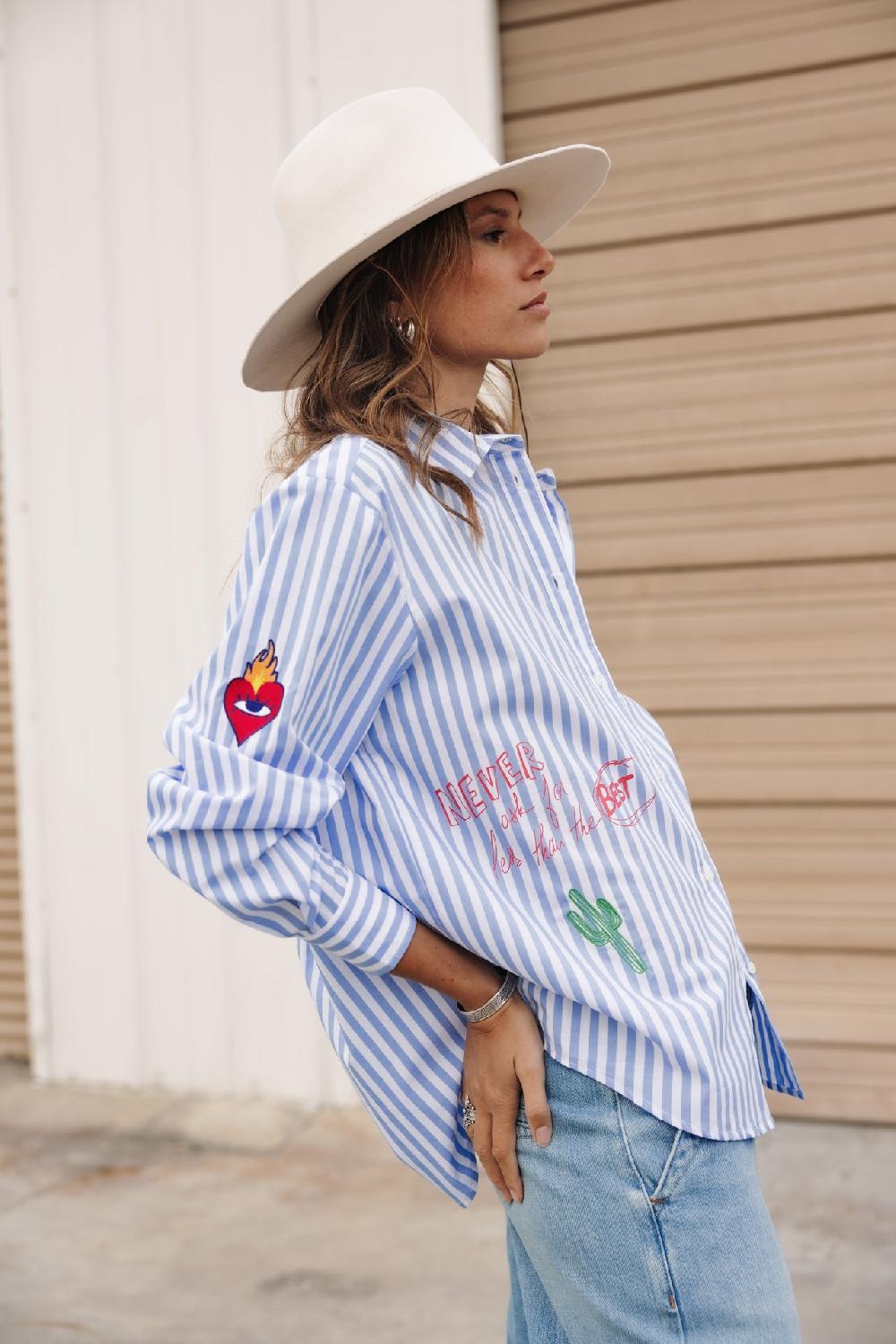 Freeman T. Porter Chella Summer Patches Chemise Rayée à Patch Femme Granada Sky