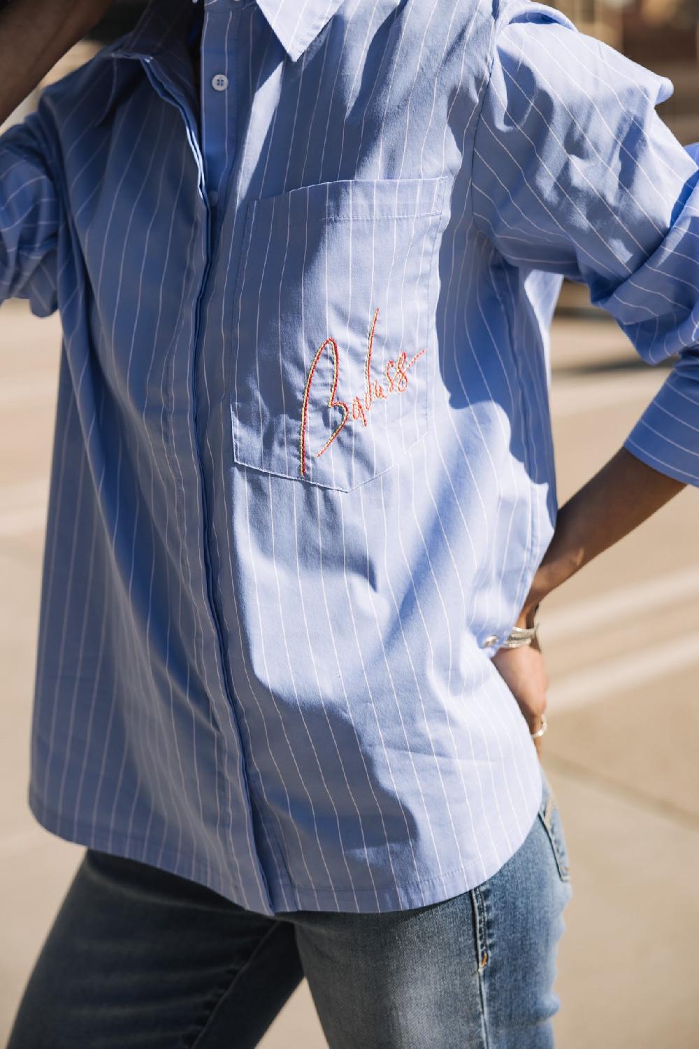 Freeman T. Porter Chestine Boyfriend Chemise Rayée Et Brodée Femme Baby Blue