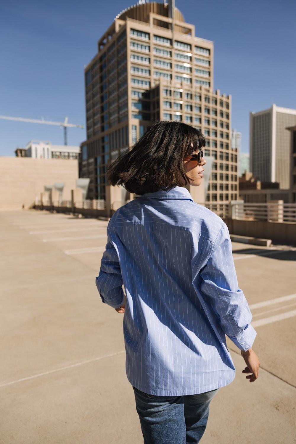 Freeman T. Porter Chestine Boyfriend Chemise Rayée Et Brodée Femme Baby Blue