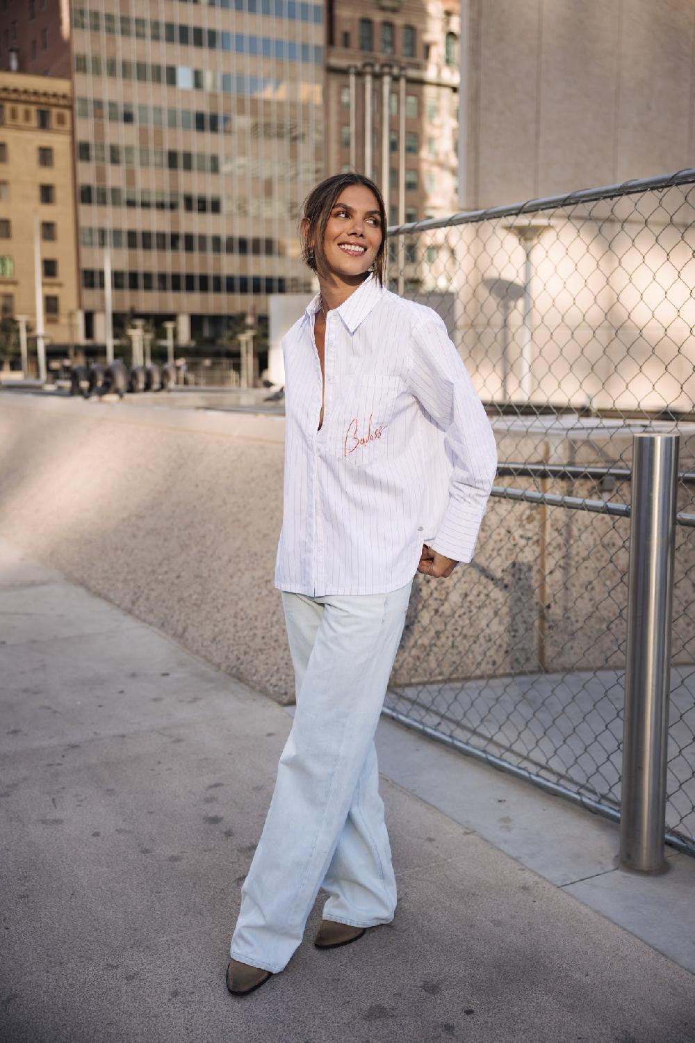 Freeman T. Porter Chestine Boyfriend Chemise Rayée Et Brodée Femme White