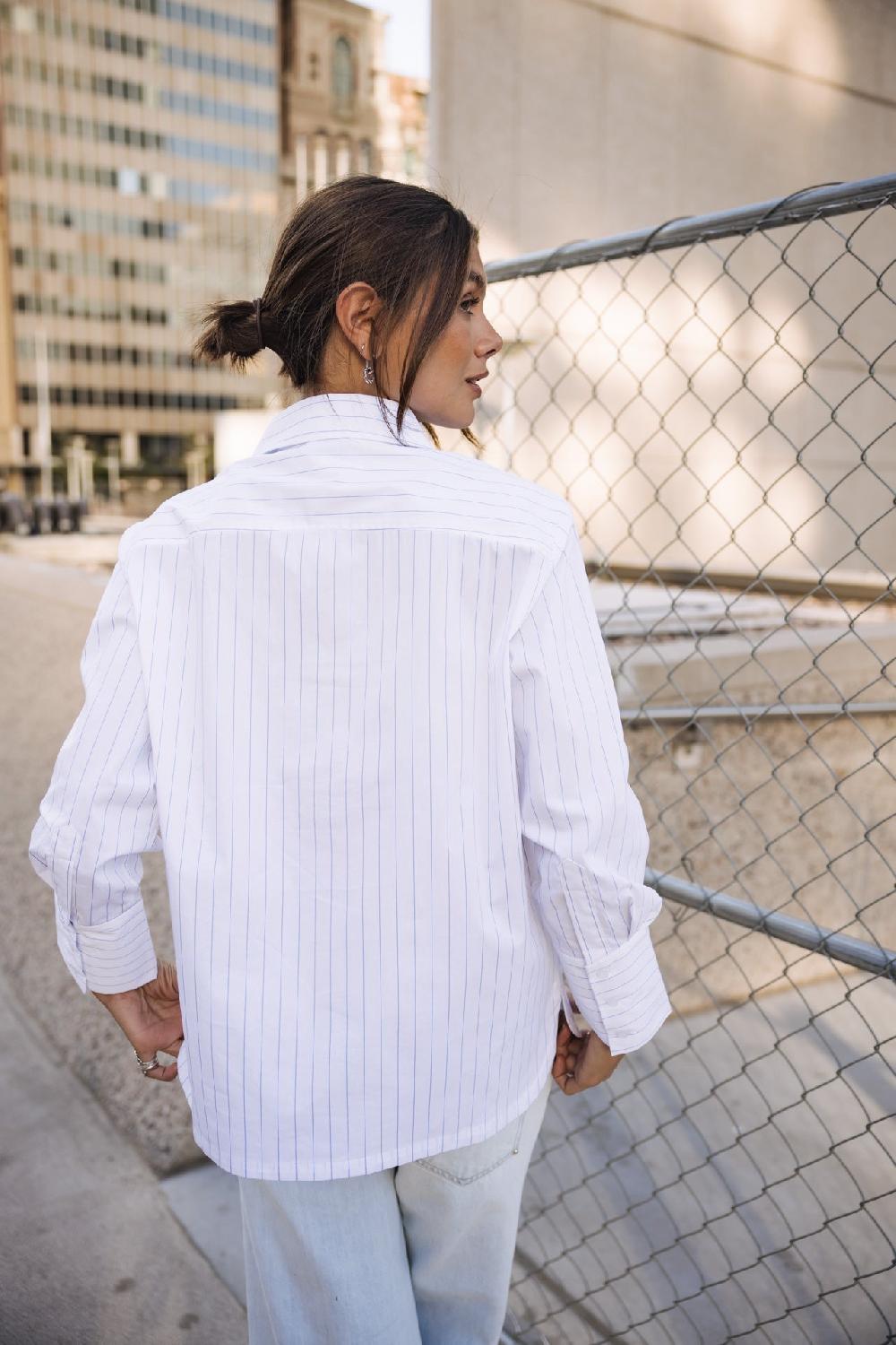 Freeman T. Porter Chestine Boyfriend Chemise Rayée Et Brodée Femme White