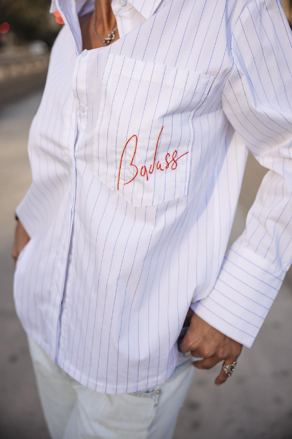 Freeman T. Porter Chestine Boyfriend Chemise Rayée Et Brodée Femme White