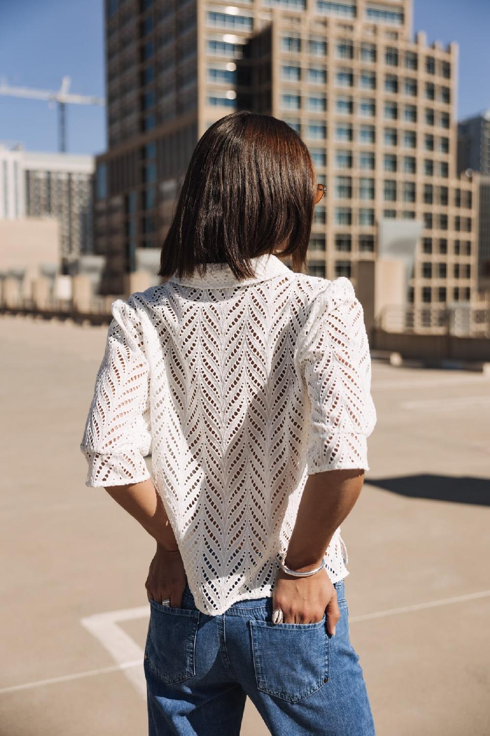 Freeman T. Porter Cresia Leaf Lace Chemise En Broderie Anglaise Femme White