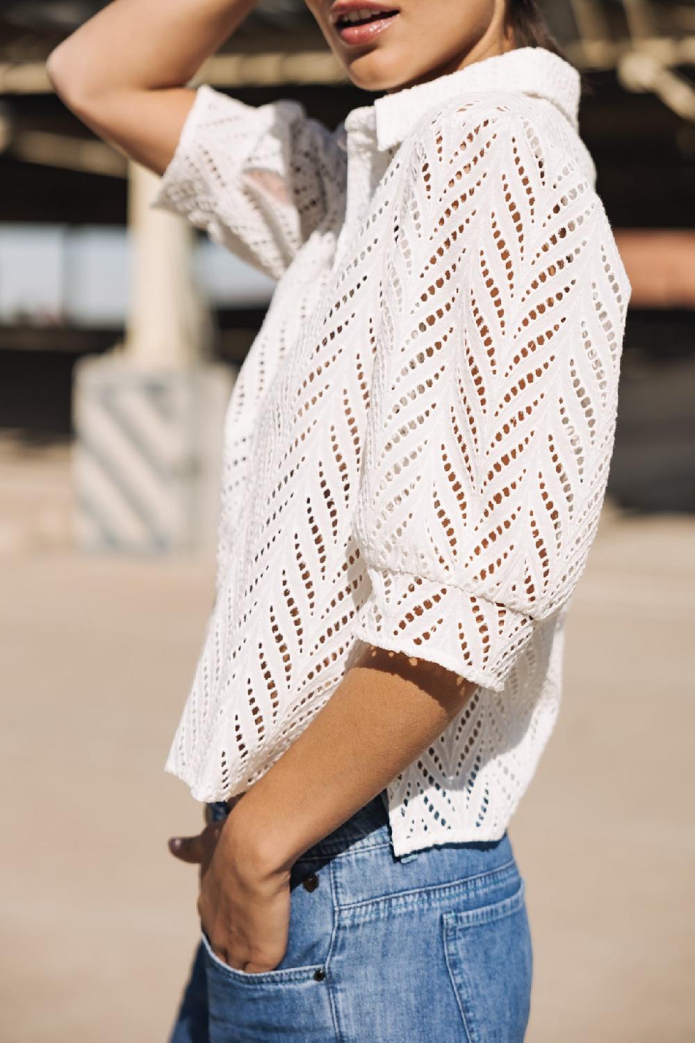 Freeman T. Porter Cresia Leaf Lace Chemise En Broderie Anglaise Femme White