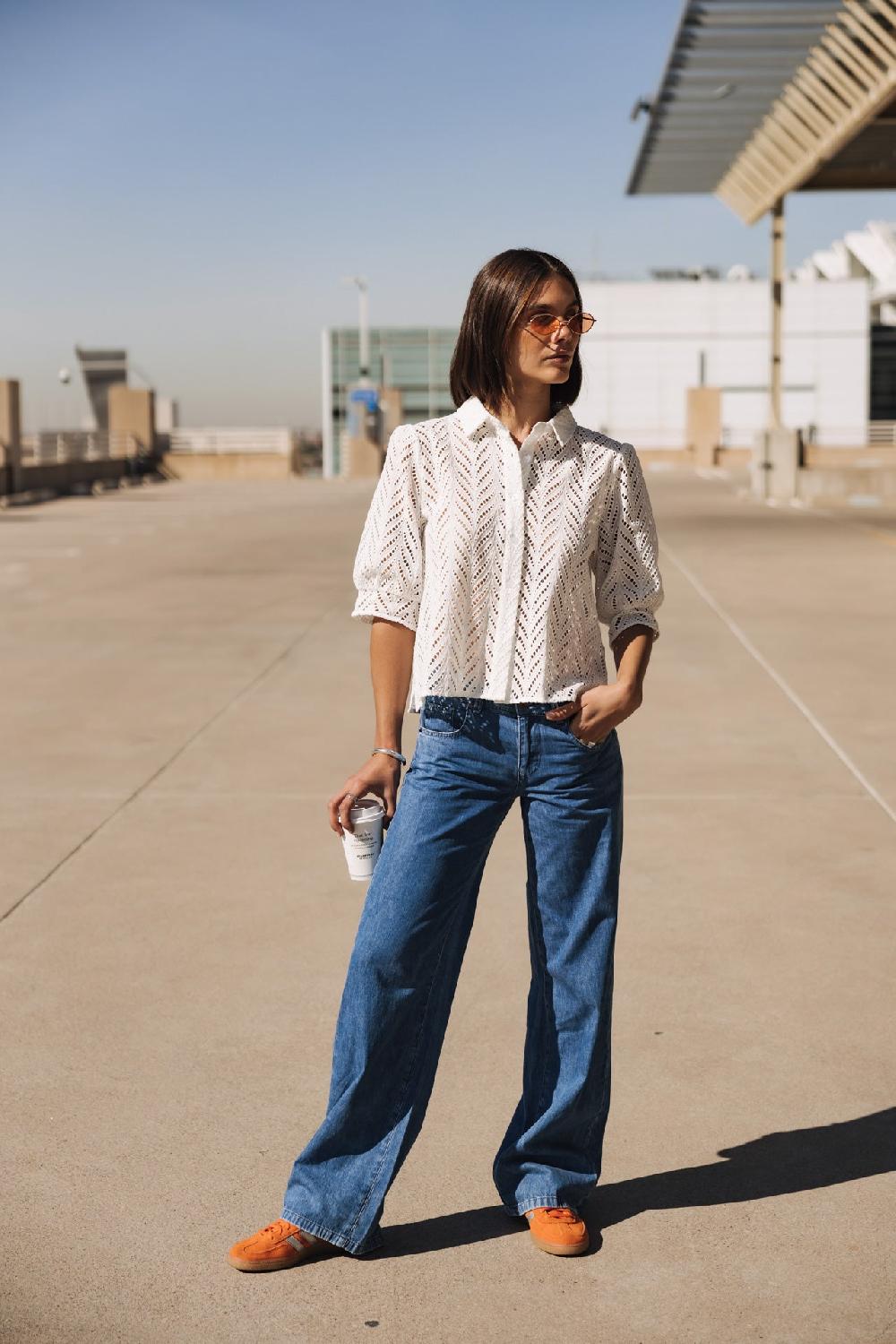 Freeman T. Porter Cresia Leaf Lace Chemise En Broderie Anglaise Femme White