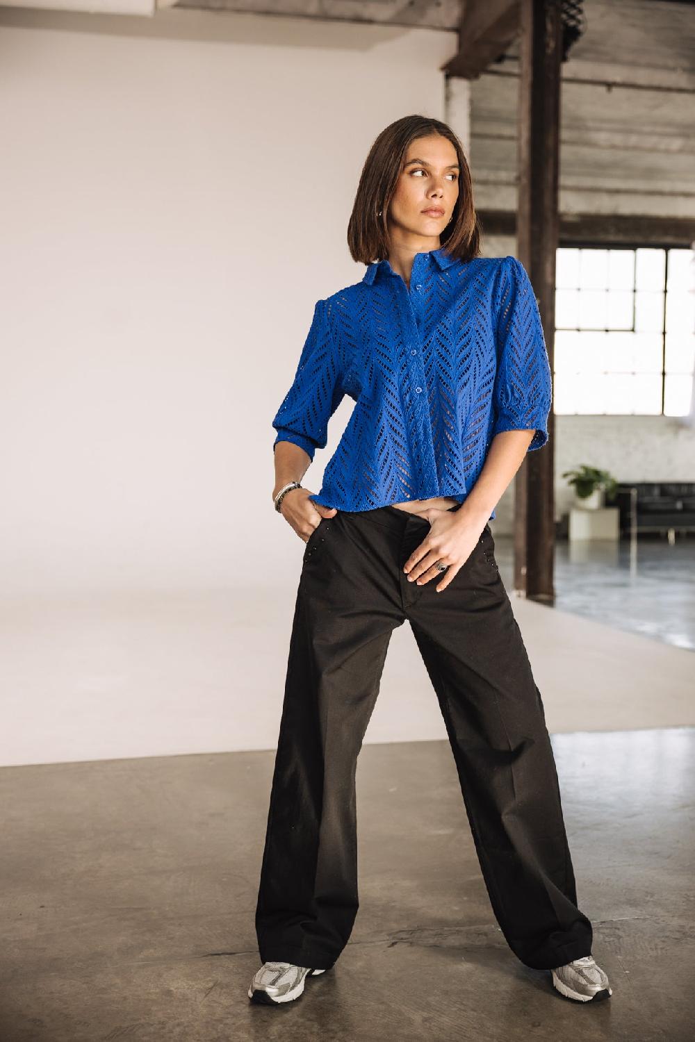 Freeman T. Porter Cresia Leaf Lace Chemise En Broderie Anglaise Femme Dazzling Blue