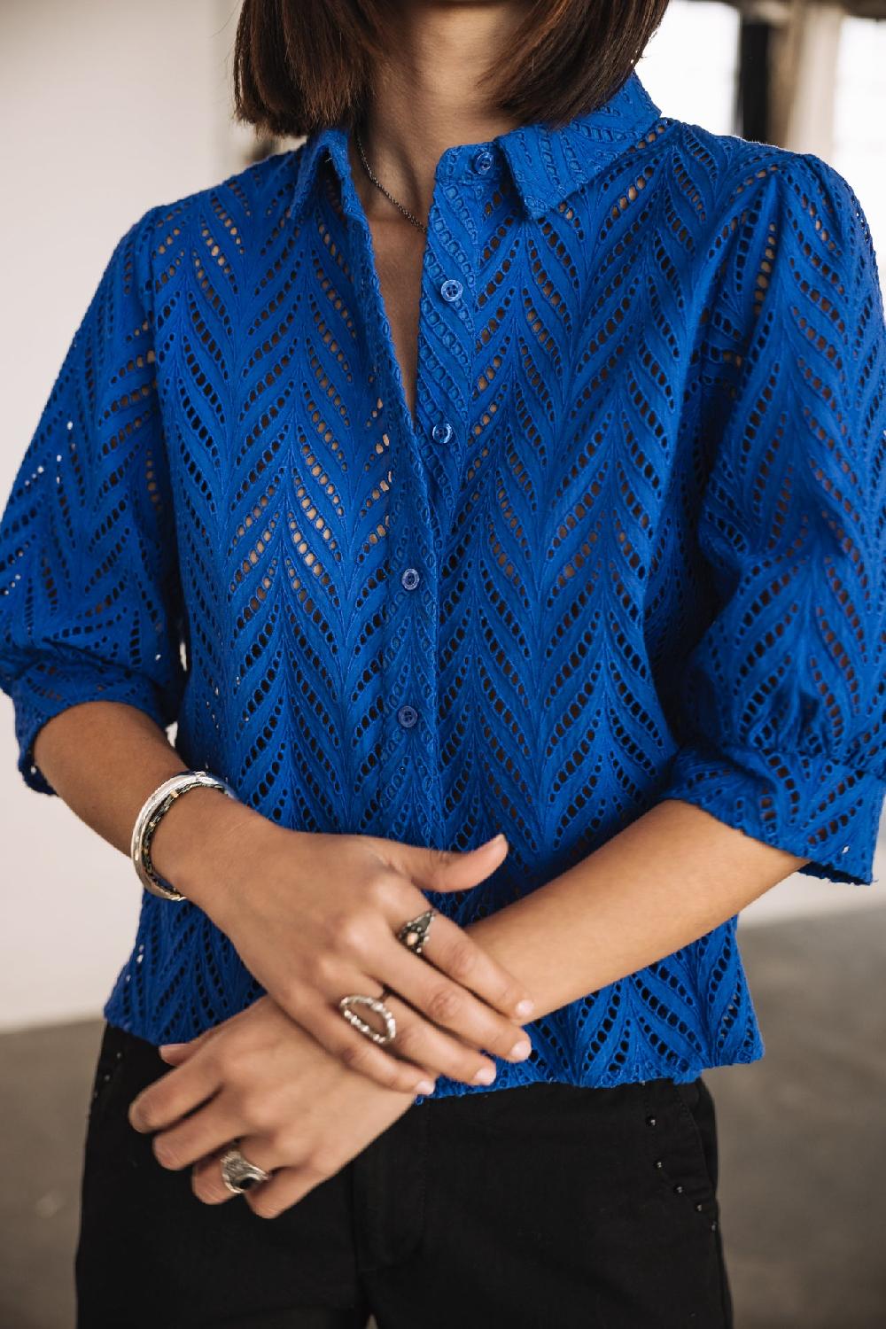 freeman t. porter Cresia Leaf Lace Chemise en broderie anglaise Femme dazzling blue