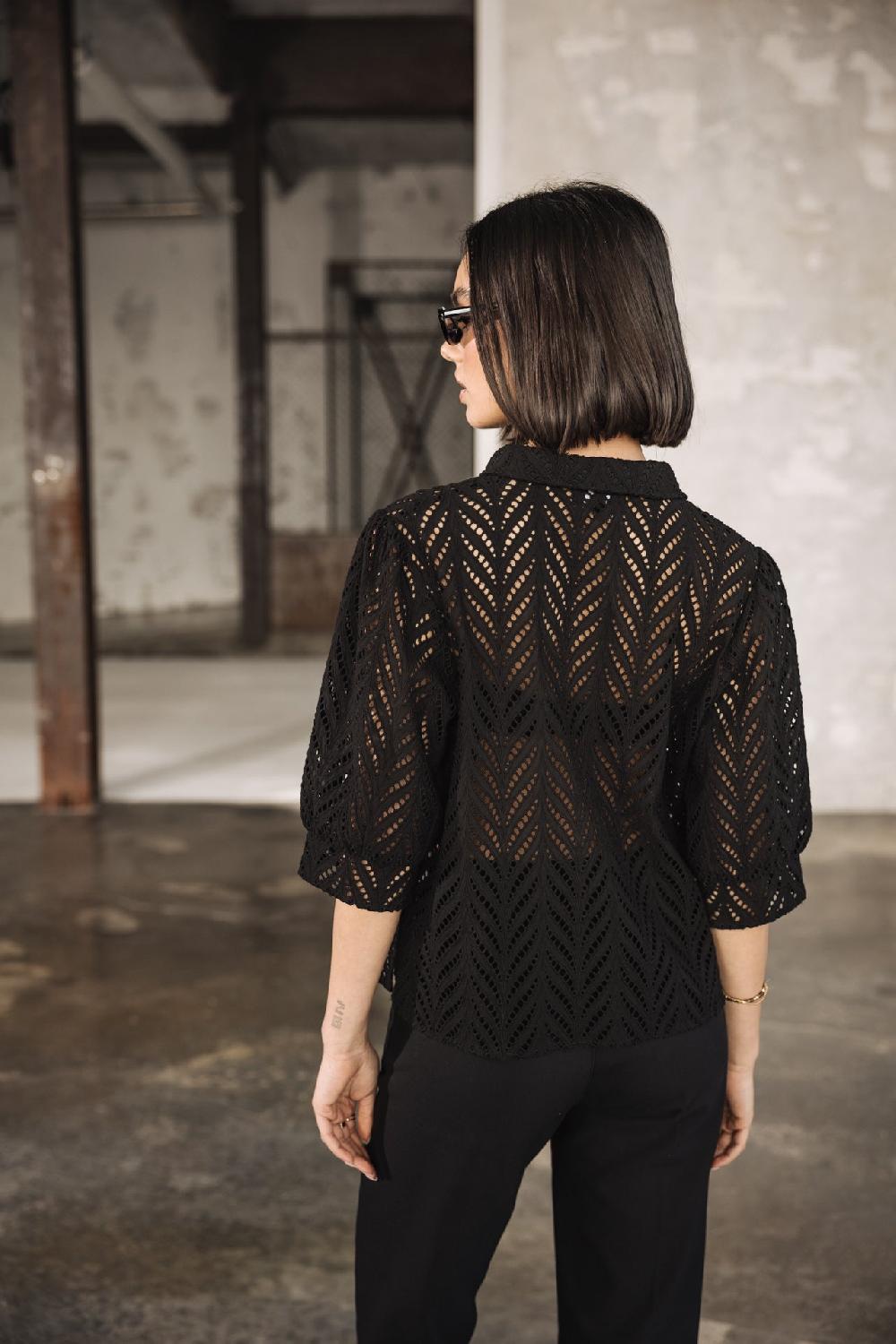 Freeman T. Porter Cresia Leaf Lace Chemise En Broderie Anglaise Femme Black