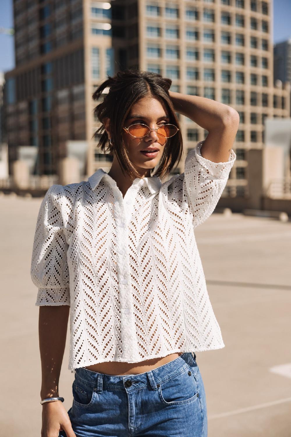 freeman t. porter Cresia Leaf Lace Chemise en broderie anglaise Femme white