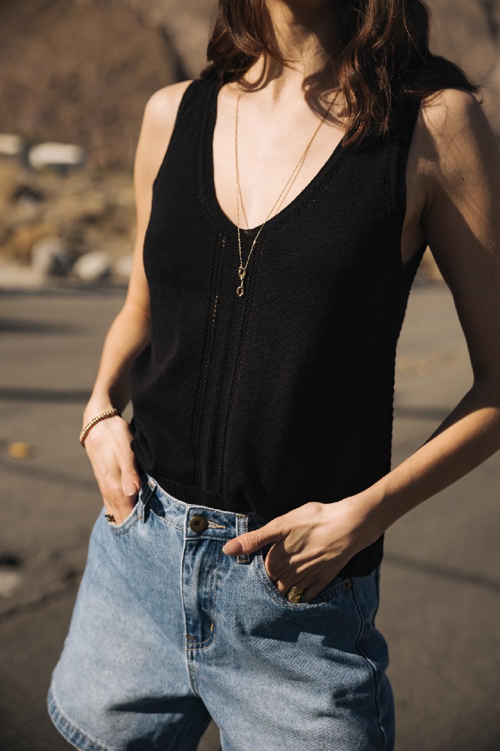 Freeman T. Porter Daria Pointelle Débardeur Col V Femme Black