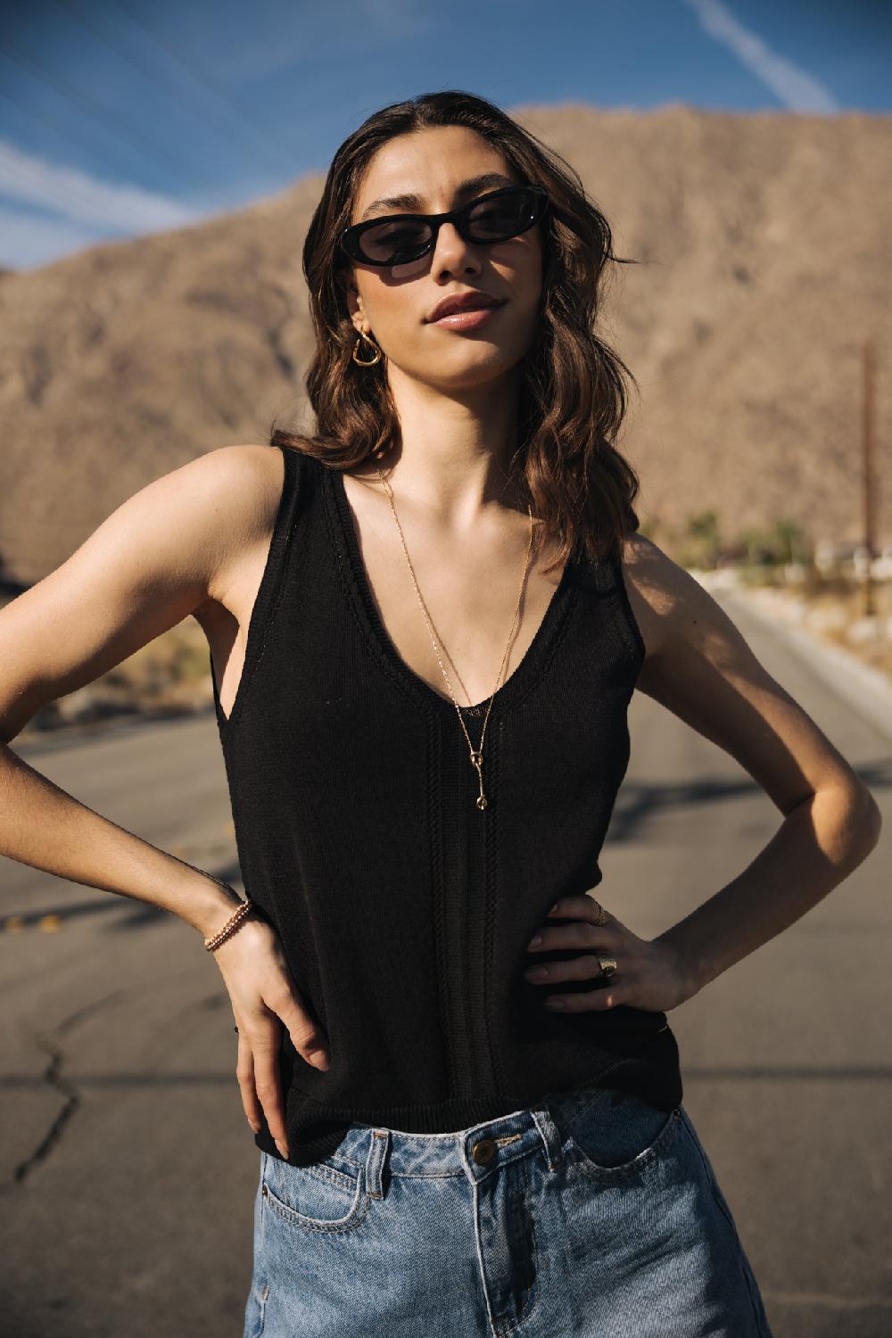 freeman t. porter Daria Pointelle Débardeur col V Femme black