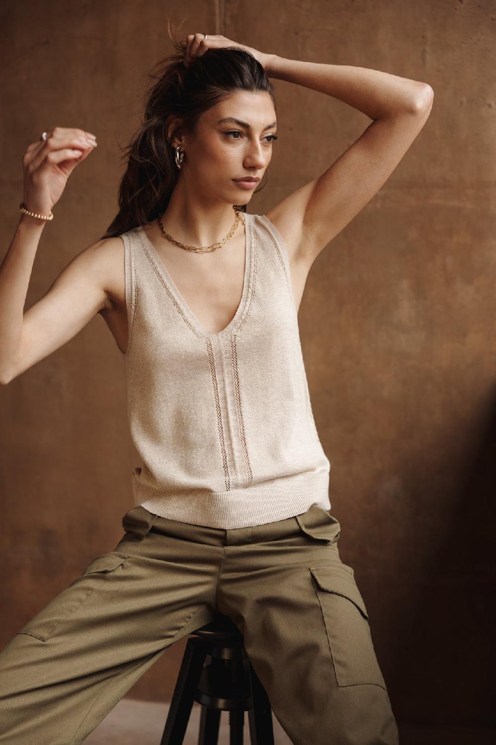 freeman t. porter Daria Pointelle Débardeur col V Femme gold