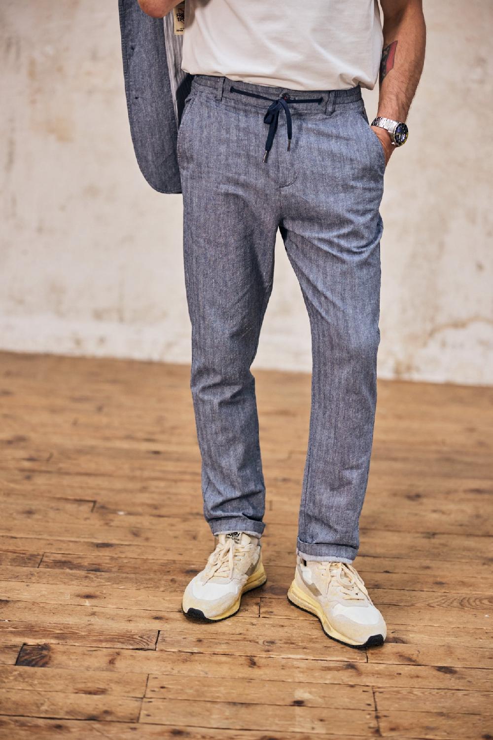 Freeman T. Porter Derek Chevron Pantalon Relax Homme Ensign Blue