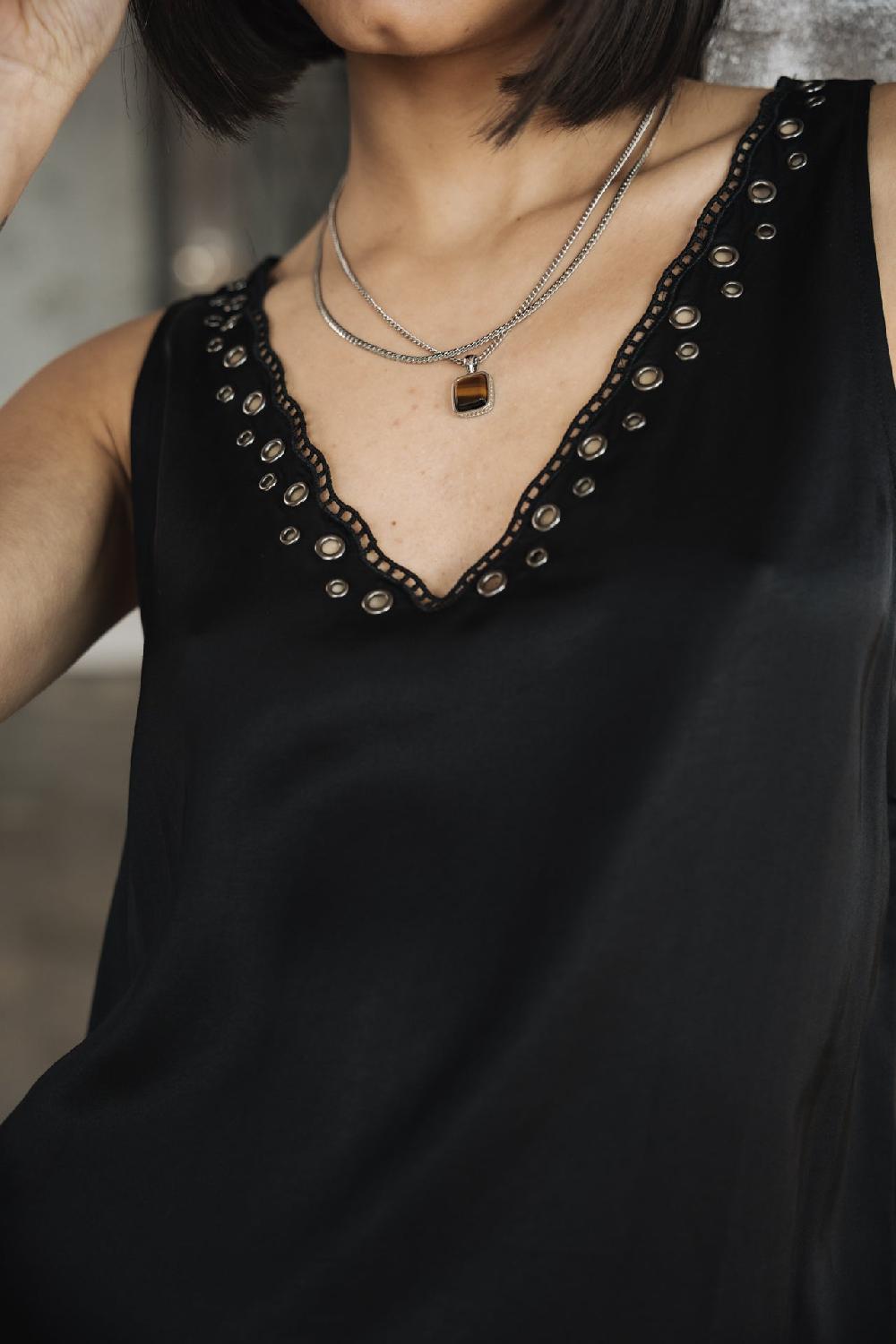 Freeman T. Porter Dila Plain Top Avec Oeillets Femme Black