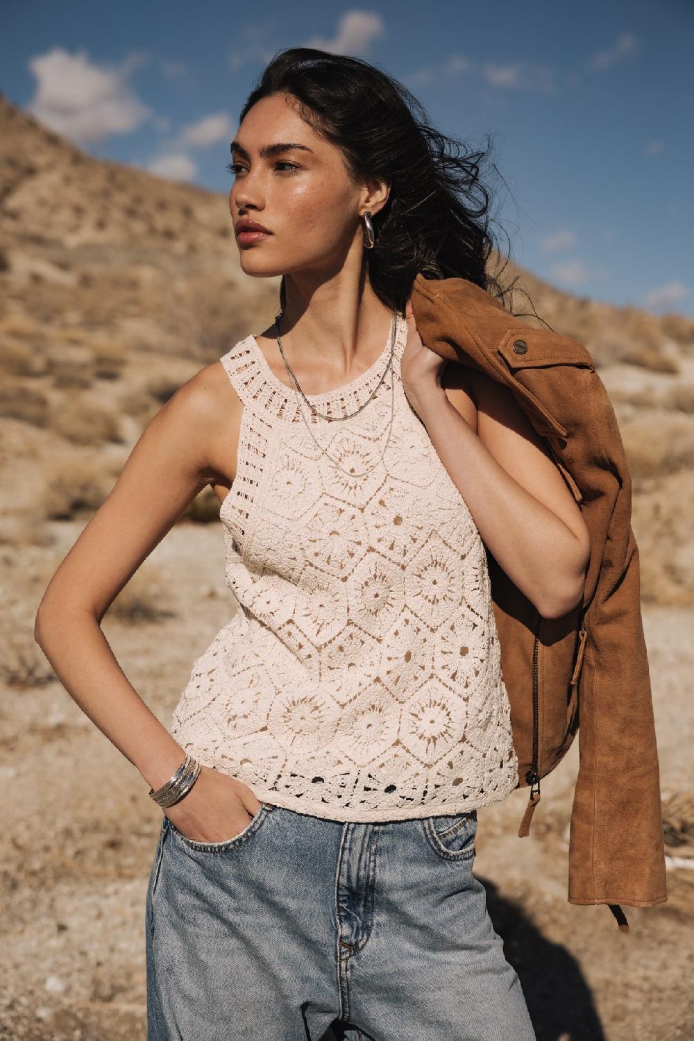 Freeman T. Porter Donia Crochet Débardeur Femme Ecru