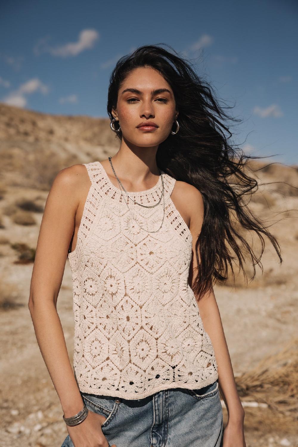 freeman t. porter Donia Crochet Débardeur Femme ecru