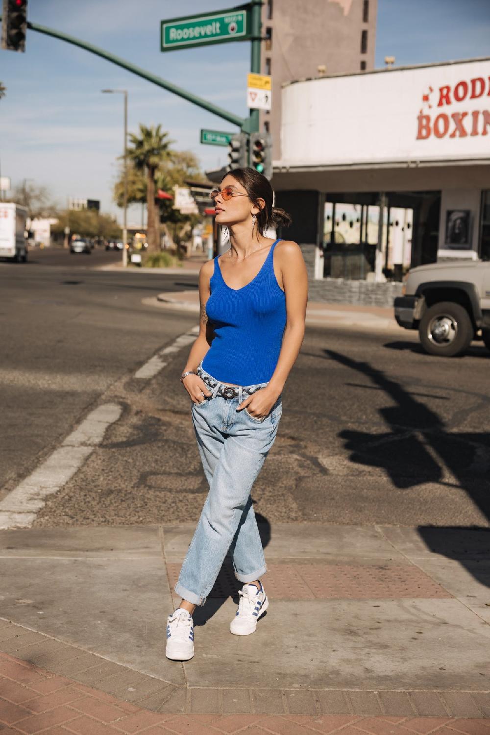 Freeman T. Porter Doriana Rib Débardeur Col V Femme Dazzling Blue