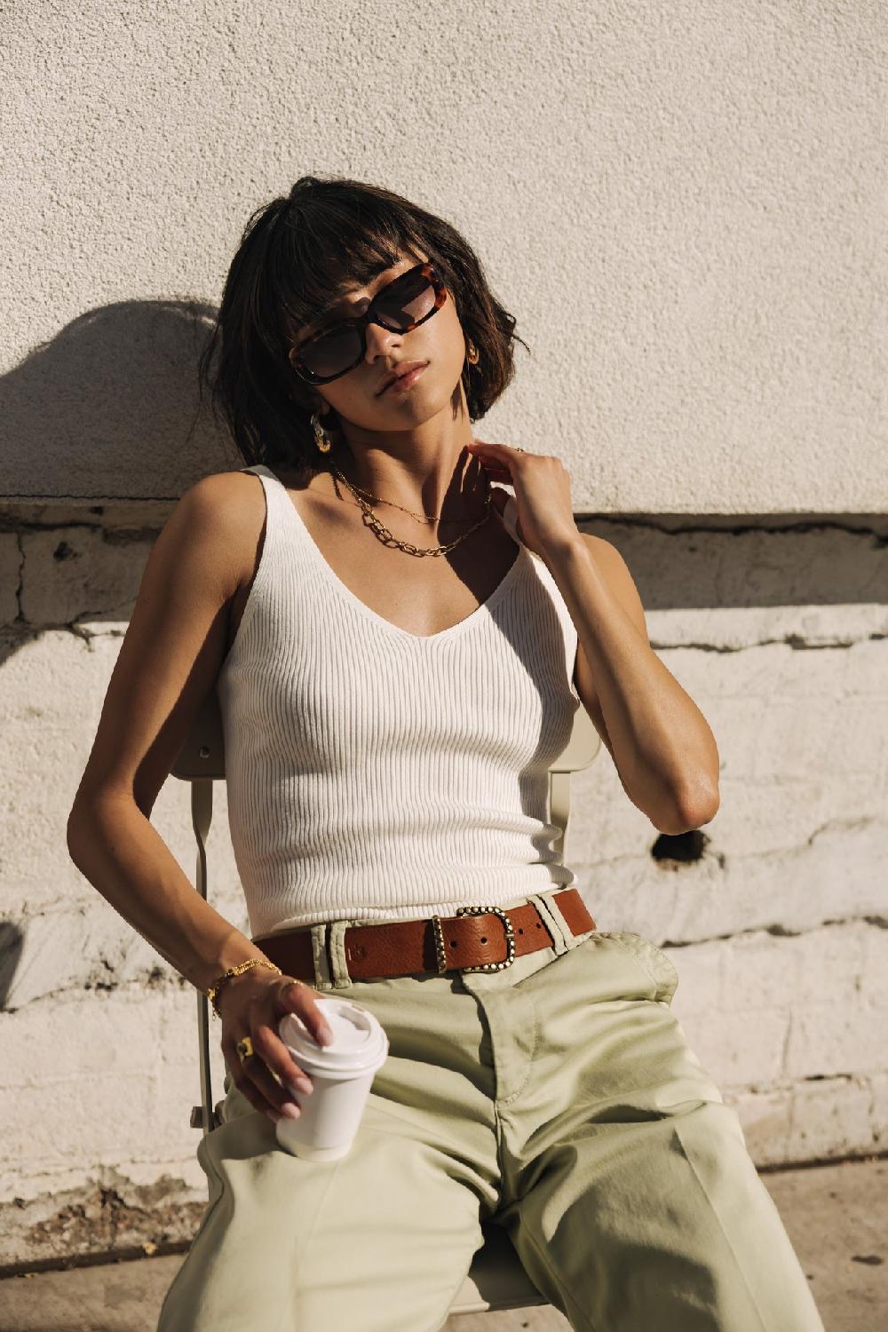 Freeman T. Porter Doriana Rib Débardeur Col V Femme Off White