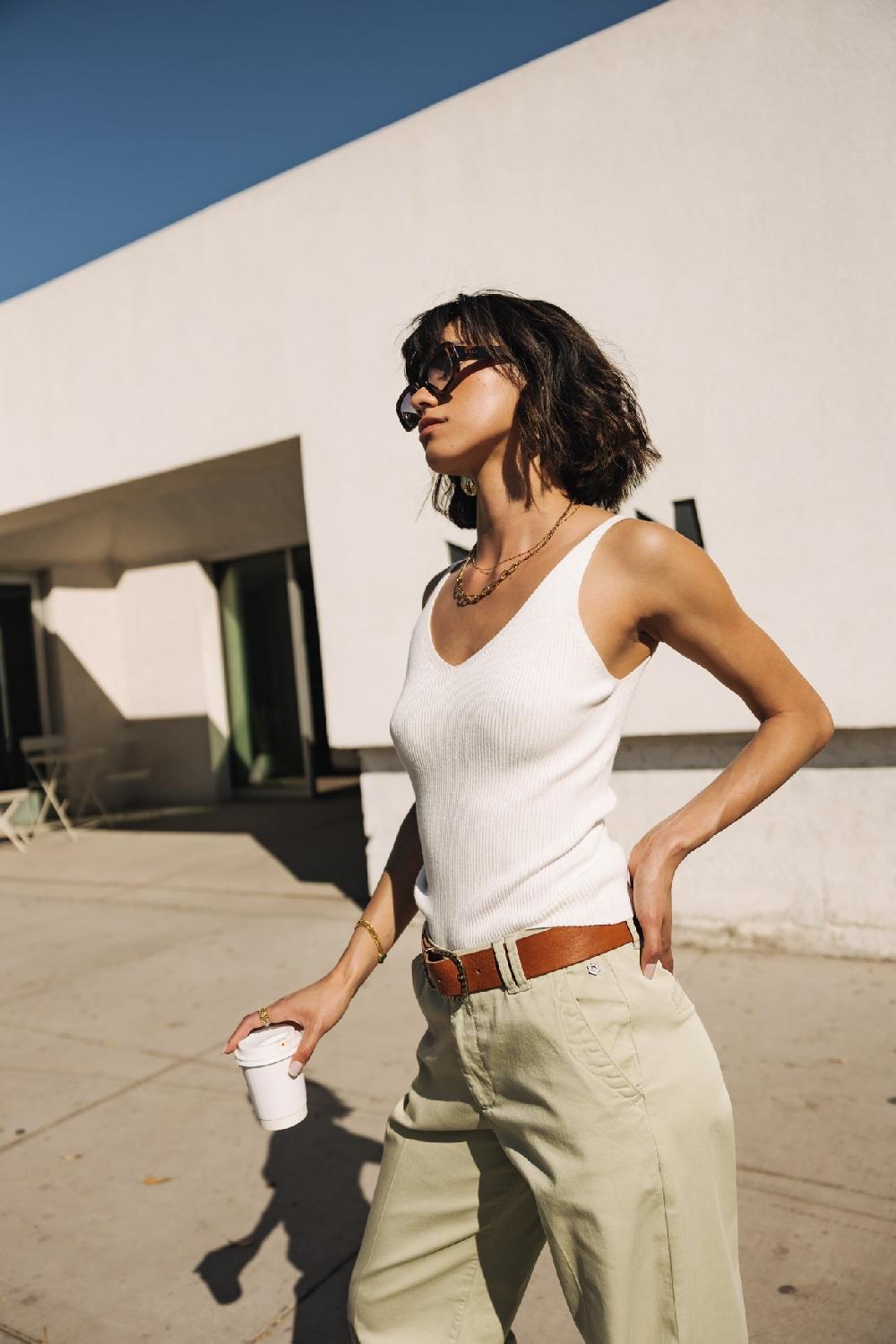 freeman t. porter Doriana Rib Débardeur col V Femme off white