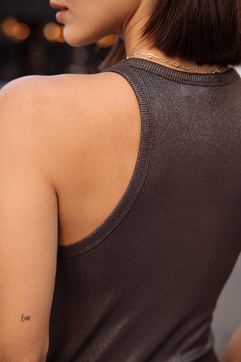 Freeman T. Porter Dorine Foiled Débardeur Lamé Femme Carbone